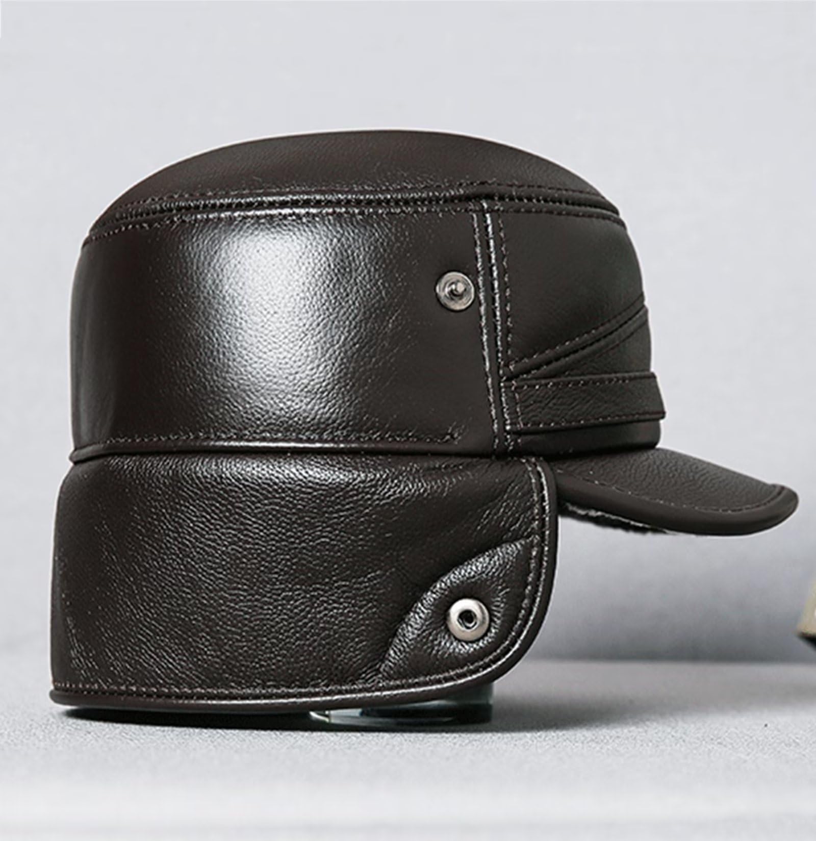 Gorra de Invierno de Cuero con Visera Gorro de Caza con Orejeras Gorro de béisbol Cálido