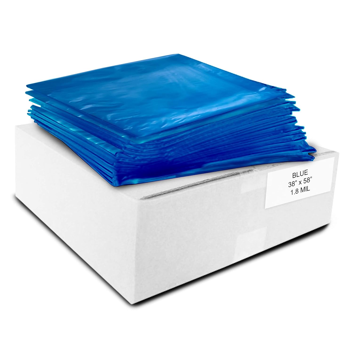 Medium, Large 38” X 58” Blue Trash Can Liner, 55-60 Gal Garbage Bags, 47 Micron 1.8 Mil Thick for Homes/Offices/Bathrooms/Hospitals/Hotels/Gyms, Indoor/Outdoor Use 100 Per, Flat