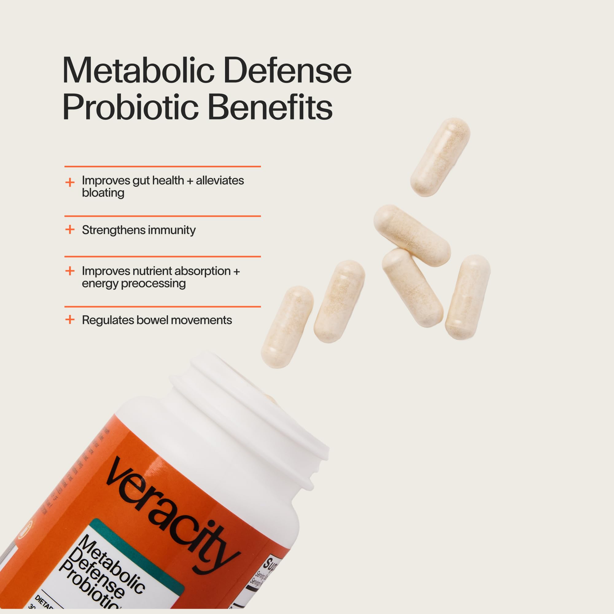Veracity Metabolic Defense Probiotic Supplement - Probiotics for Women & Men Digestive Health, Hormone Balance, Immune, Brain &Skin Care Support for Puberty to Menopause - 6 Strains - 30 Capsules — Amazon image 2