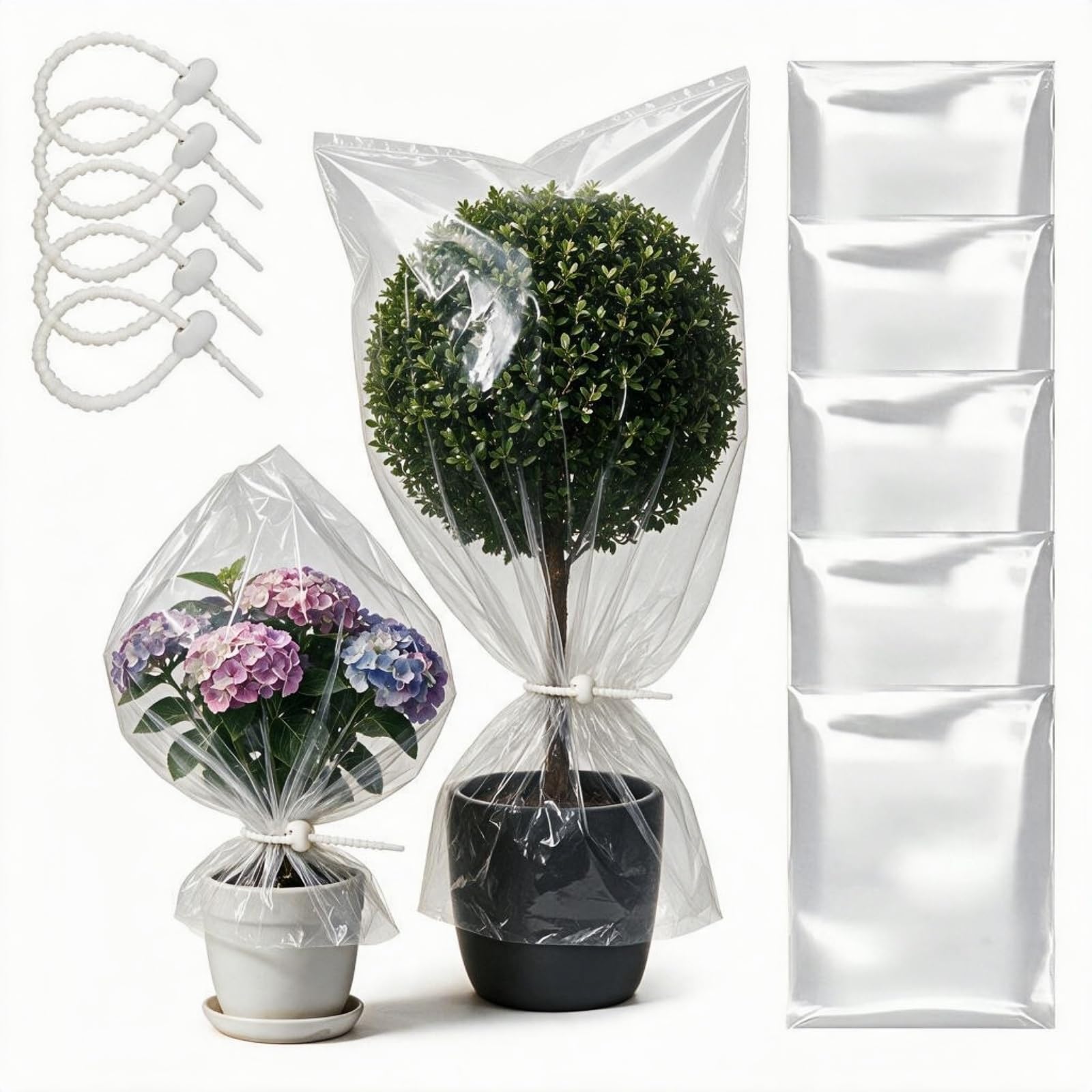 Plant Covers Frost Protection - 5 Packs Plant Covers For Outdoor Plants Potted Fruit Trees,Shields From Freezing Rainstorm Hurricane Pest Bird Injury, Transparent Premium Thickened PE (39.3×59 inch)