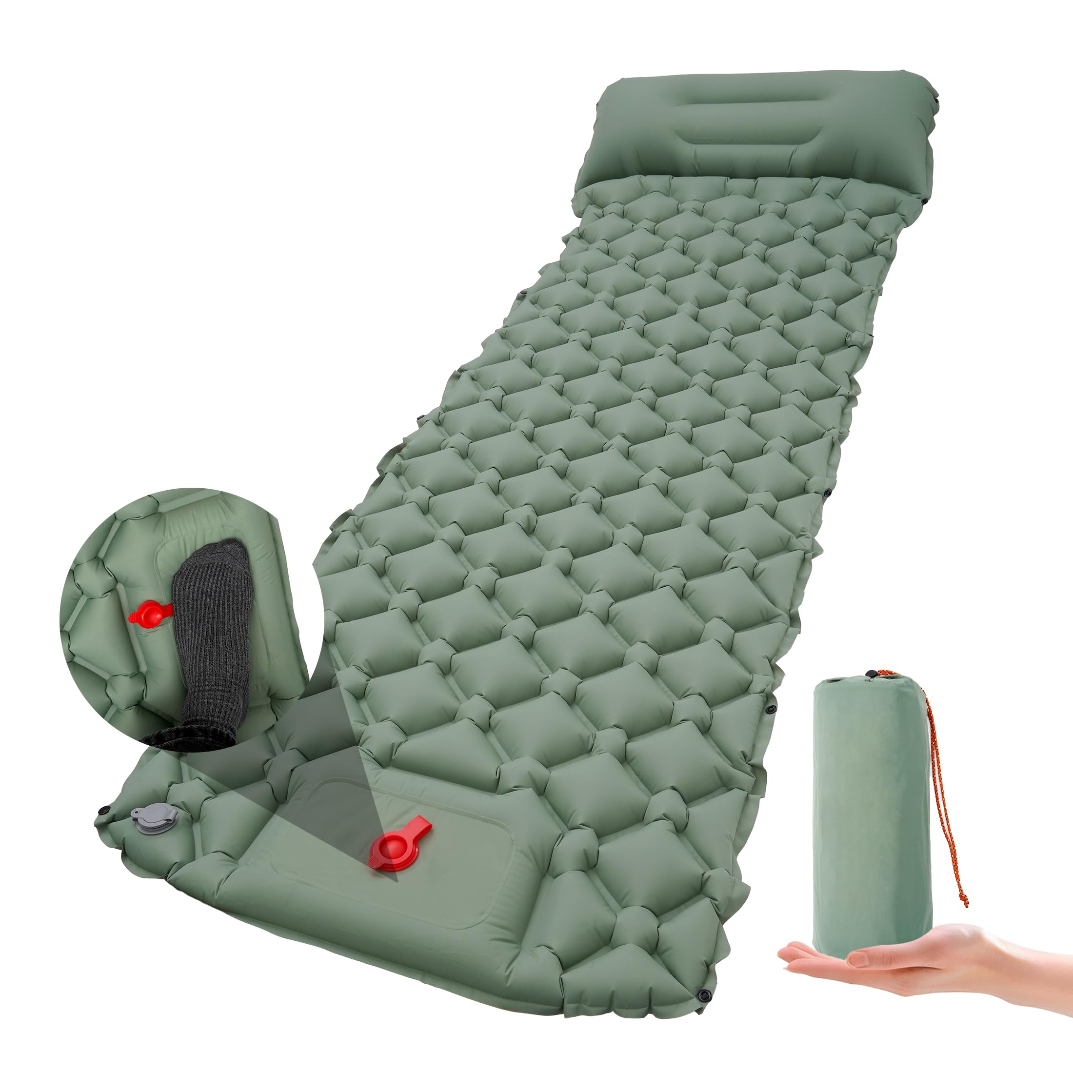 ZAYNXHCT Isomatte Ultraleichte Luftmatratze Camping Matratze mit Fußpumpe | Leicht & kompakt mit Packsack, schnell aufblasbar, TPU wasserdicht, für Outdoor, koppelbar zum Doppelbett, leicht zu reinigen