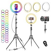 Ring Light Professionale Luce Selfie – 10″ LED Lampada con Telefono – Luce ad Anello con 59″ Treppiede Alto 40 Modalità RGB Di Illuminazione 13 Luminosità per Trucco Fotografia Youtube Video