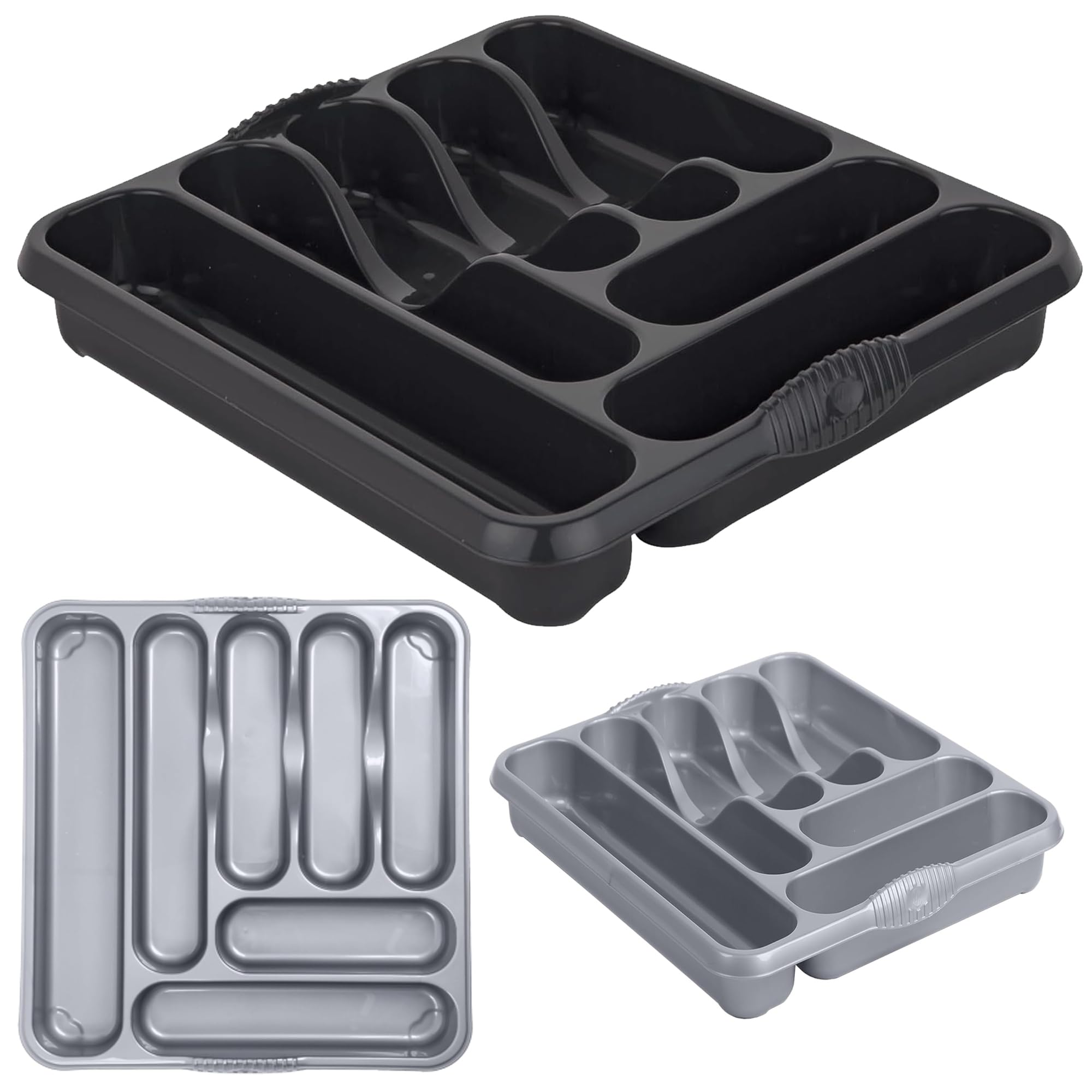 Pluto Packaging Silver Drawer Storage 7 Compartment Cutlery Tray Rack Holder Perfect For Kitchen Cupboards & Worktops (, 2 Trays)