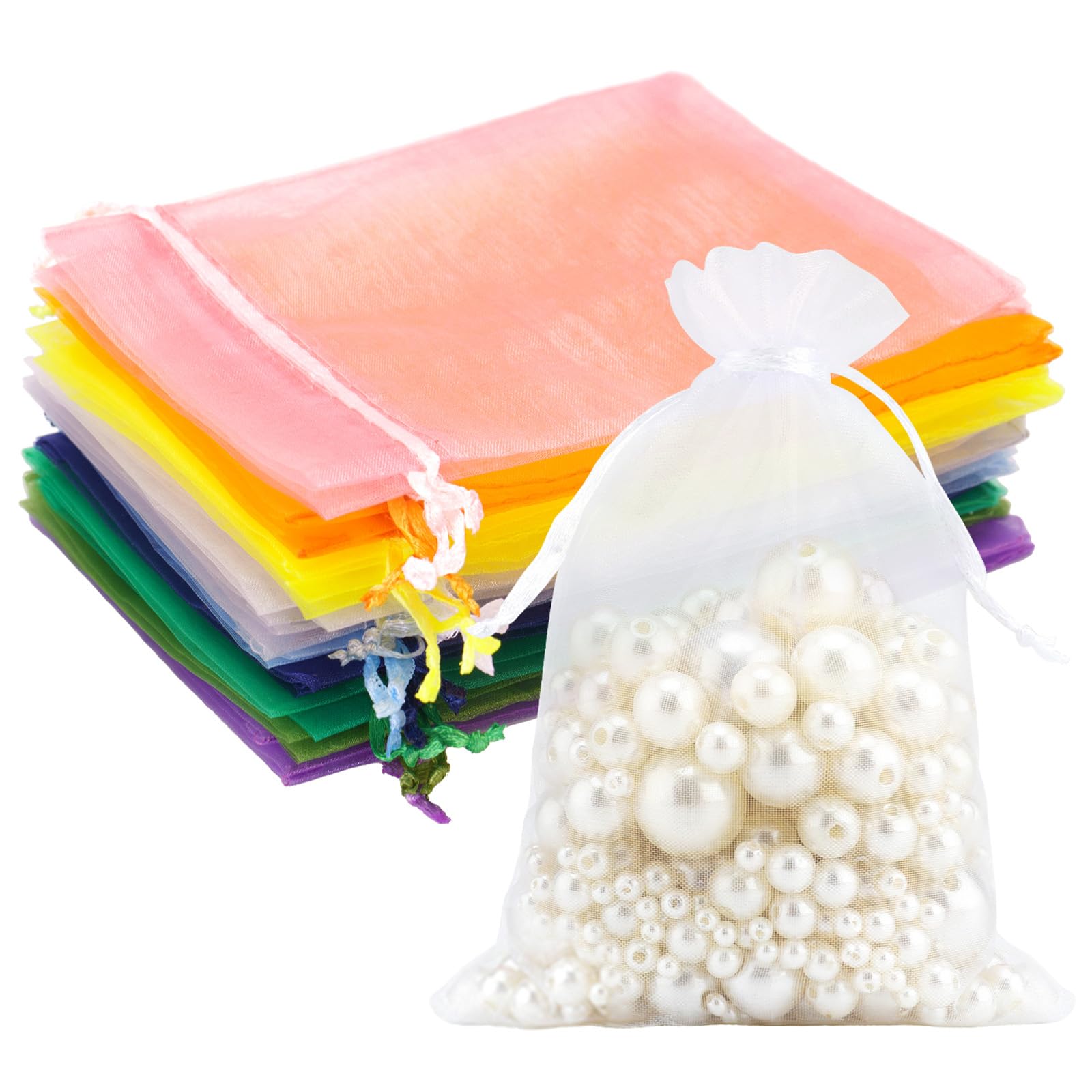 jijAcraft Multicolour Organza Gift Pouches: 10x15cm Organza Gift Bags, 50Pcs Jewellery Favour Pouches, Party Sweet Bags for Easter, Christmas, Wedding, Birthday, Baby Shower — image 1