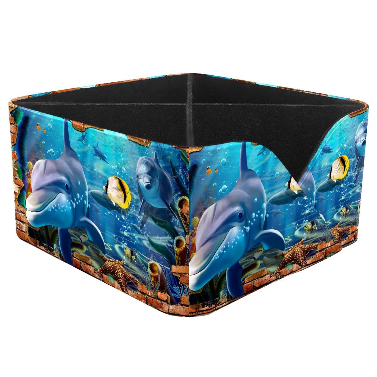 KengjuTesu 3D Dolphin Desktop Organizer Pen Holder, Rectangular Pencil Cup for Office, Study and Makeup Stations