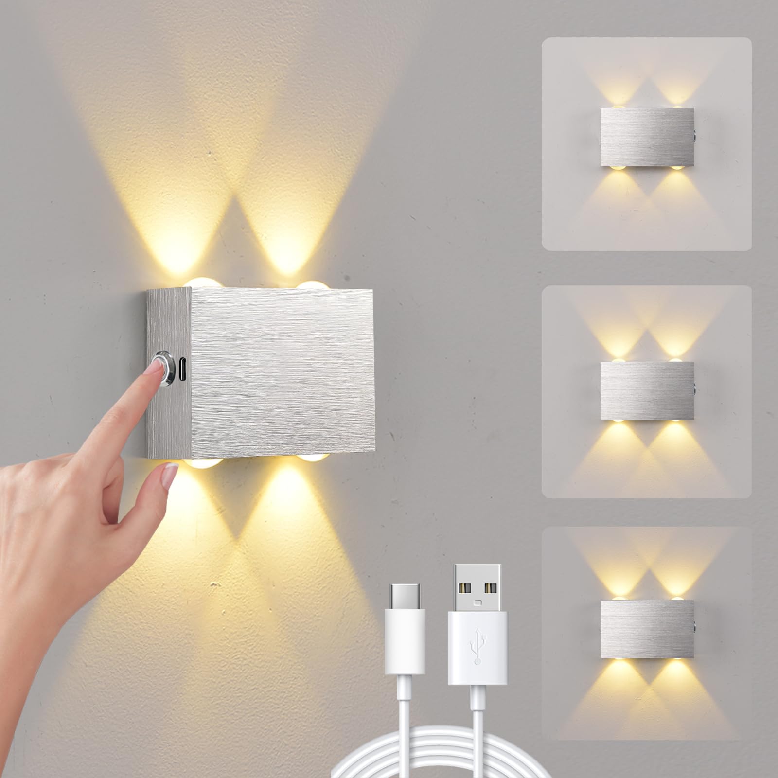 NIBSHOOM Batterij-wandlamp voor binnen, met bewegingsmelder, 2 stuks
