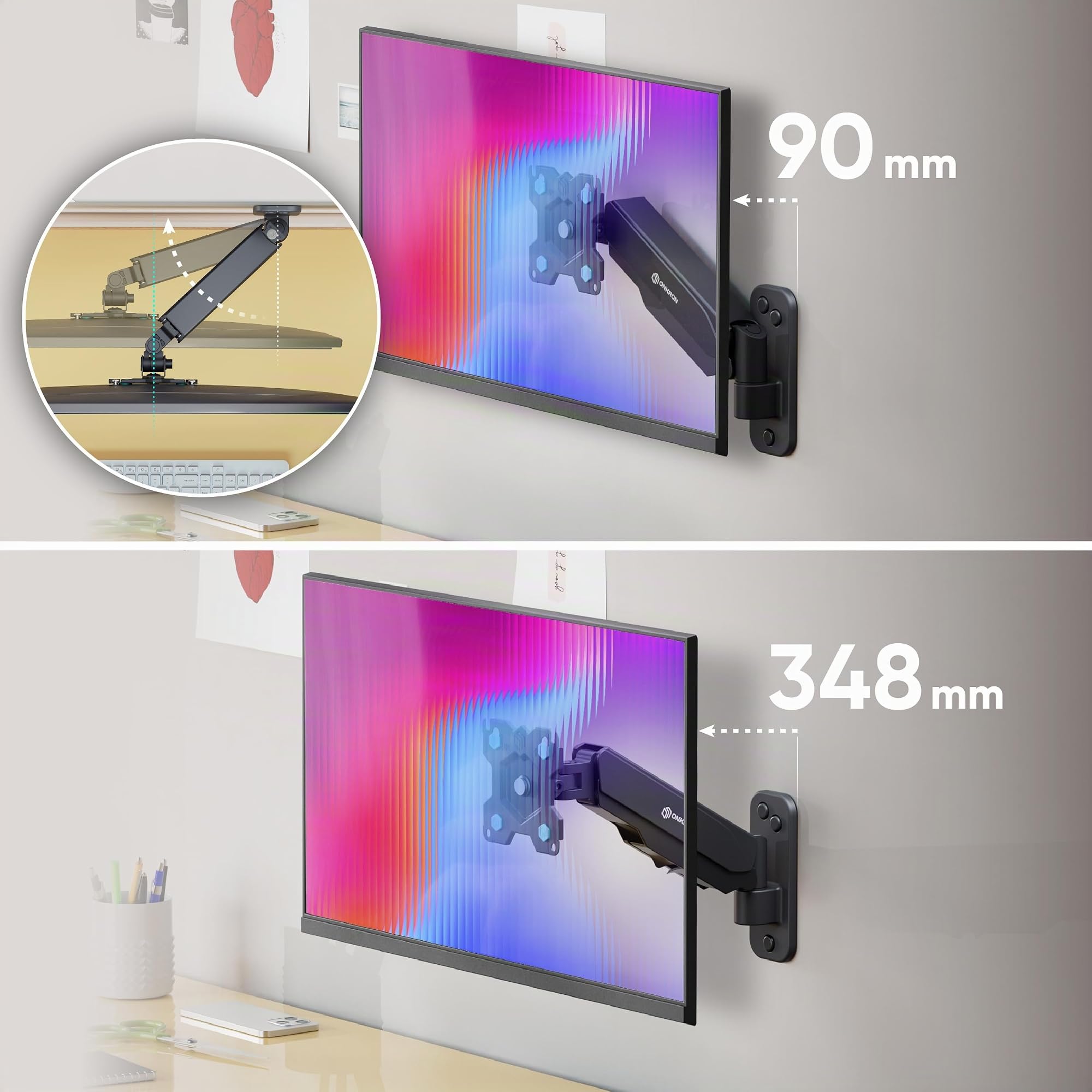 ONKRON Braccio per TV da 13 a 34 pollici - Supporto a Muro per TV Universale con Peso fino a 8 kg - Staffa Televisore con VESA 75x75 e 100x100 mm/Porta TV Girevole, Inclinabile e Rotativo G120-B Nero
