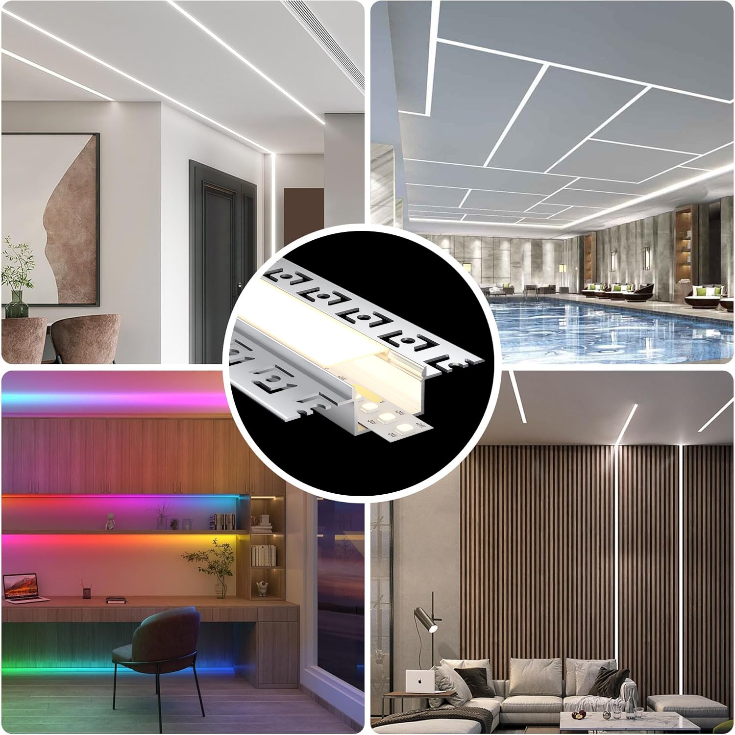 LED Trockenbauprofil 2m × 6 – Alu Unterputz Profil 64.2x13.8mm für Streifen bis 20mm – Led unterputz profil trockenbau Aluminium Profile Schiene Kanäle Leiste Diffusor mit Abdeckung & Clips