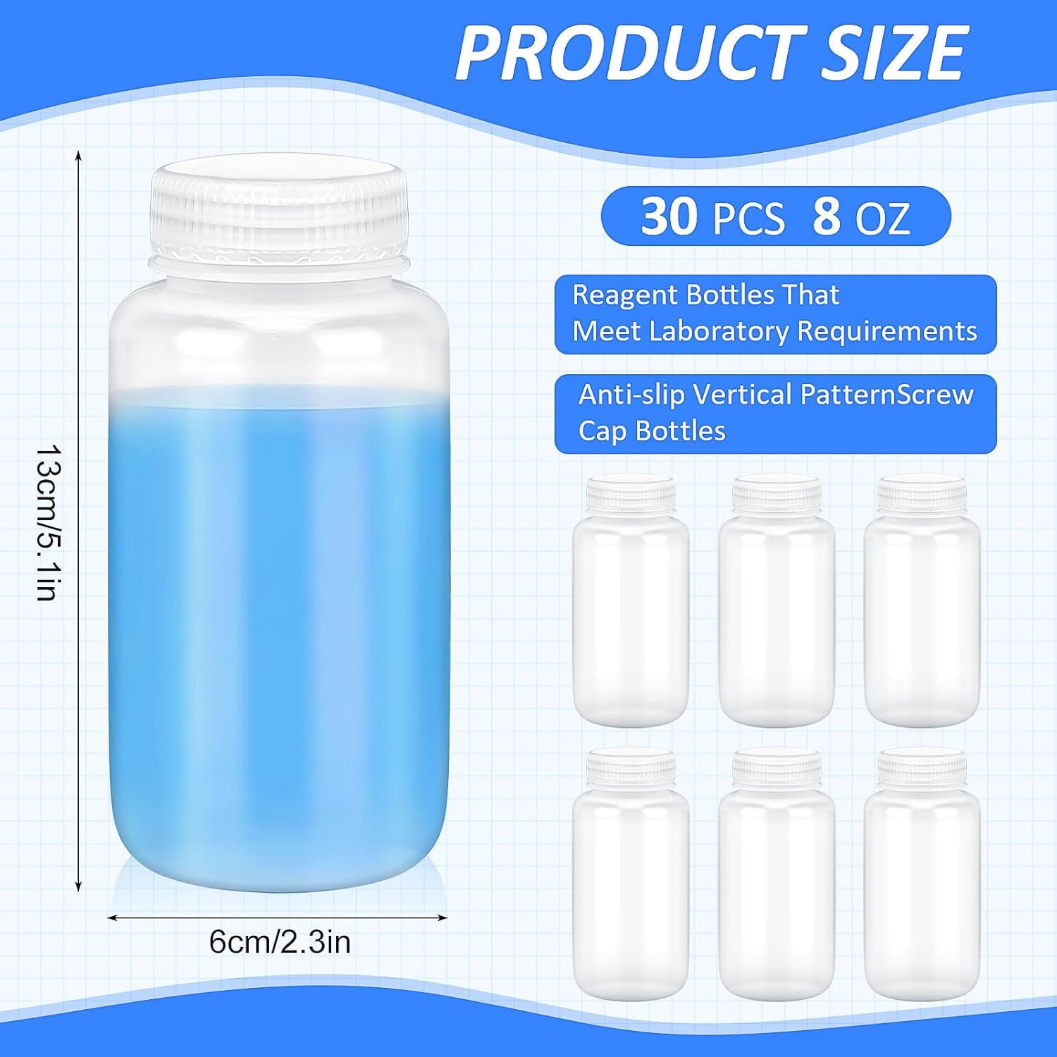 30 bottiglie di plastica da 250 ml, vuote, con collo largo, trasparenti, con tappo a vite, per casa, officina e fai da te