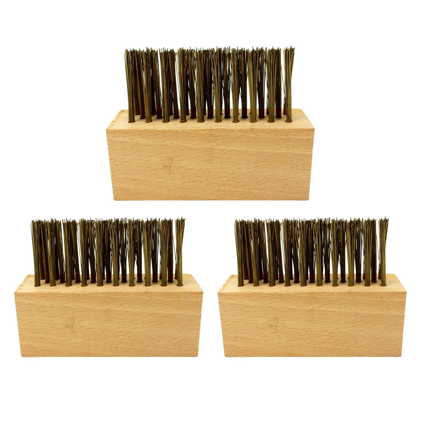 Push Broom Head Replacement, Hardwood Block Brush with Wire Bristles, Best for Cleaning Driveways, Patios, Concrete Surface, Pools - Lot of 3