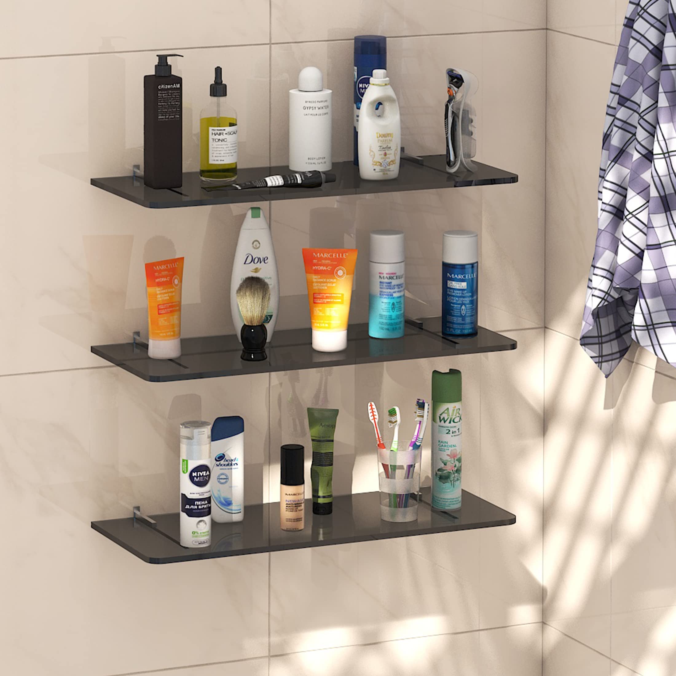 Klaxon Multi Purpose Glass Shelves, Wall Mount Shelf for Bathroom, Bedroom, Living Room, Kitchen, Home & Office, Black Shelves, DIY Storage (Pack of 3, 12x6 Inches) (B09KCGL613) Amazon Price History, Amazon Price Tracker