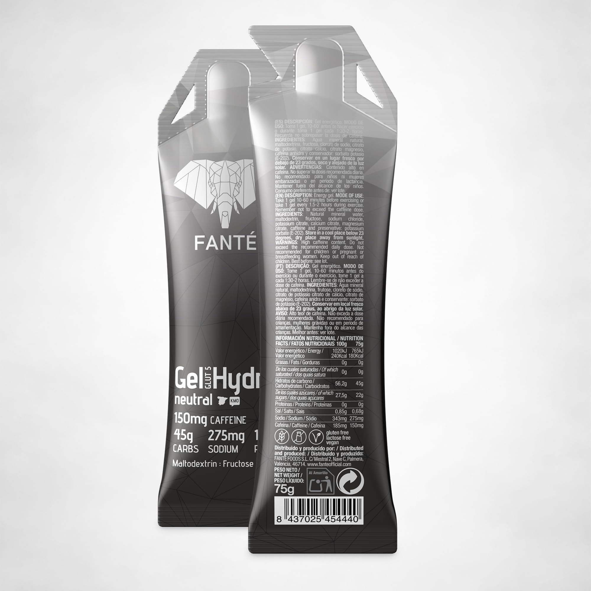 Gel Fanté Hydro 45 Neutro con Cafeína | Gel Energético 45g · Energía + Hidratación | Sabor Neutro Sin Aromas | 275mg Sodio y 150mg cafeína (12)
