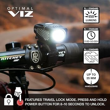 NiteRider Lumina Micro 650 + Vmax+ 150 Combo Bike Light Set USB Rechargeable LED Bicycle Light Set Front and Rear Combo IP64 Water Resistant Mountain Road City Commuting Cycling Compact Safety Flash