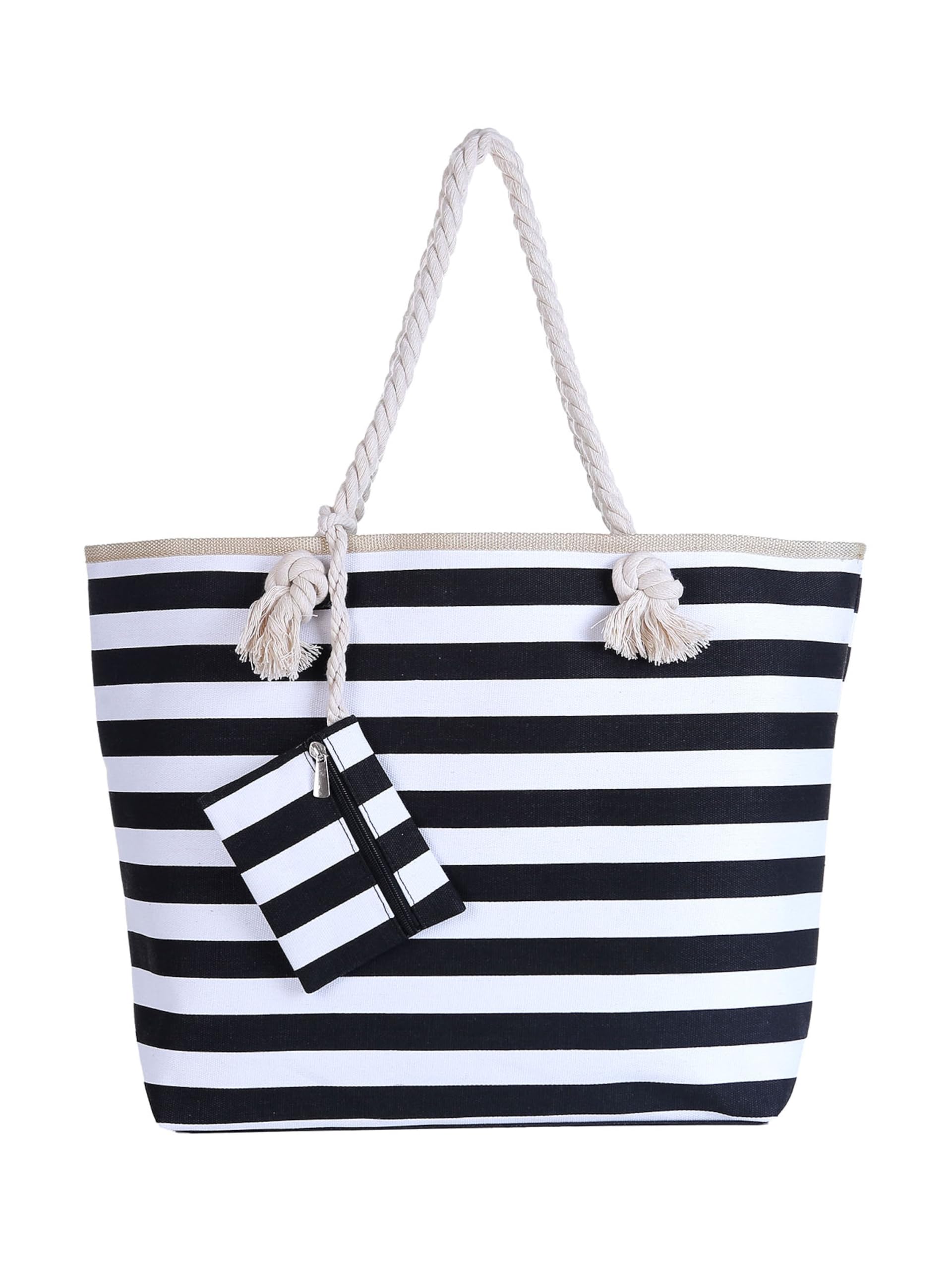 DonDon Strandtasche XXL mit Reißverschluss - Umhängetasche Damen, Shopper Tasche Damen im Beach Look mit Schulterriemen - Urlaub Must Haves Beach bag