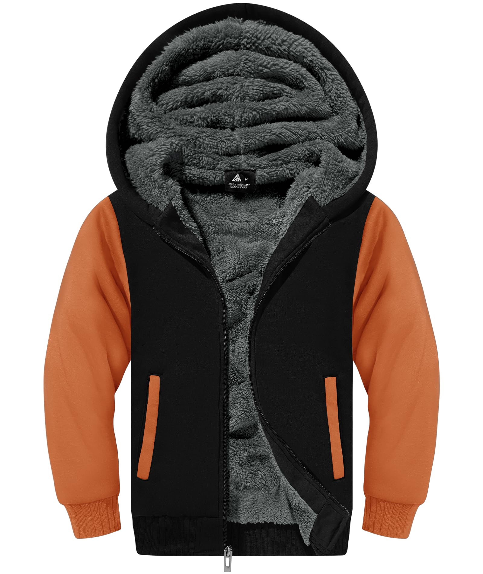 Boys Hoodie Zip Up Fleece Lined Jacket Kids Warm Sherpa Hooded Sweatshirts