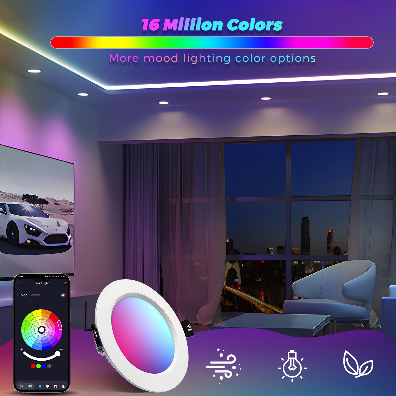 Downlight LED Techo Empotrable Inteligente 10W 230V, Colores RGB+blanco cálido Smart Foco Empotrable LED Techo Bluetooth, APP Control,Ф90-100mm, para cocina, Salón, 6 Pack