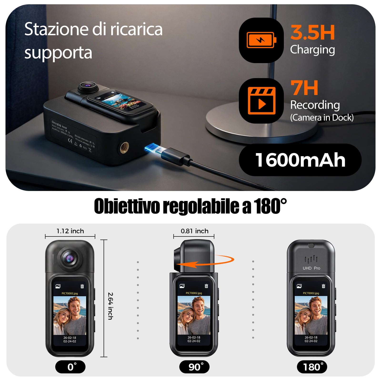 AIKER 4k Mini Action Cam,Pro Nuovo Wifi Body Cam Magnetica Indossabile-Immagini HD/Eis 6 Assi/Custodia Di Ricarica 1600mah/ 7h Autonomia /40m Impermeabile /150° Grandangolo Dashcam Moto
