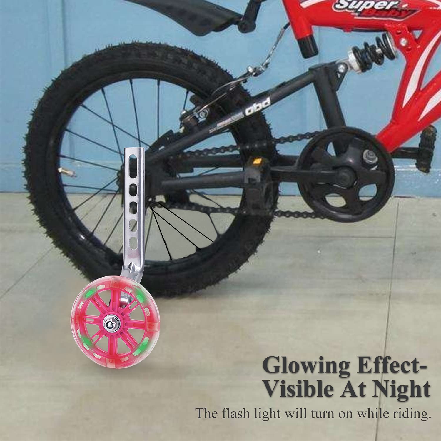 Ruote di Supporto per Bicicletta per Bambini, Stabilizzatori per Ruote Bici, 12, 14, 16, 18, 20 Pollici, 1 Coppia di Ruote di Sostegno di Sicurezza, Rosa