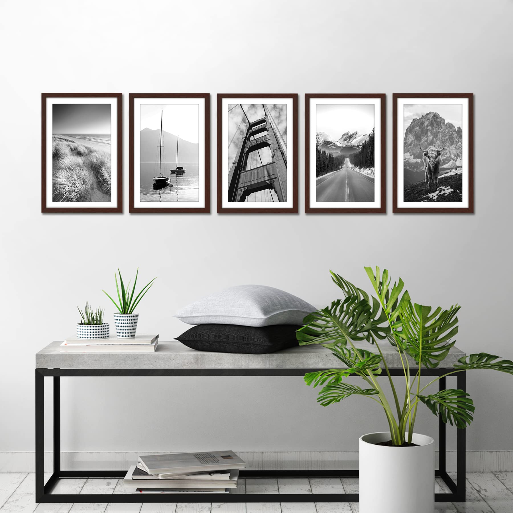 Americanflat 11x17 Picture Frame in Mahogany - Set of 5 - Use as 9x15 Picture Frame with Mat or 11x17 Frame Without Mat - Plexiglass Cover, Sawtooth Hanging Hardware for Horizontal or Vertical Display