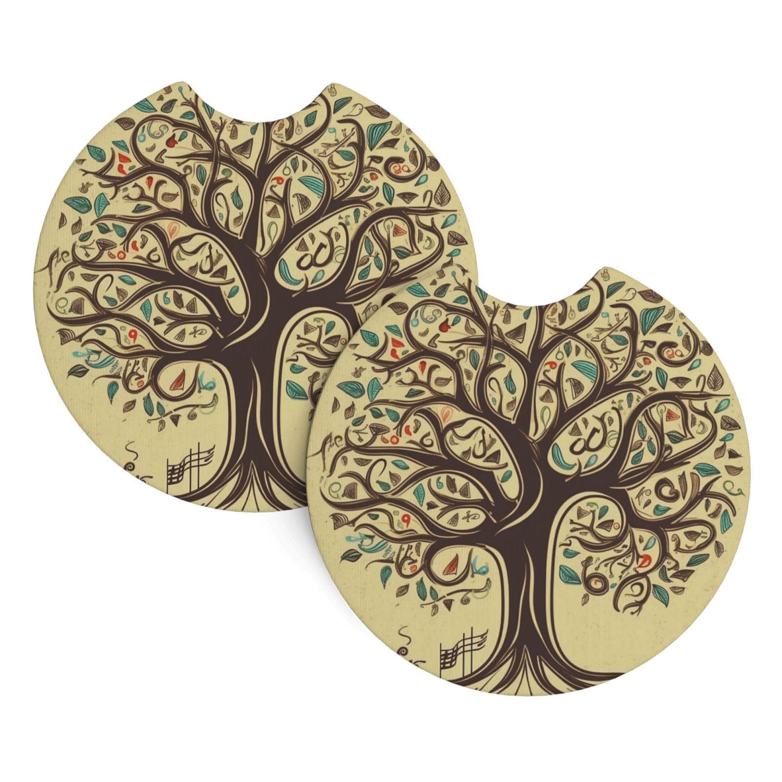 2 Pack Car Coaster for Cup Holders Life Tree Car Cup Coaster 2.7" Neoprene Non-Slip Automotive Cup Mat Universal Auto Car Interior Accessories for Women Men Cup Pad