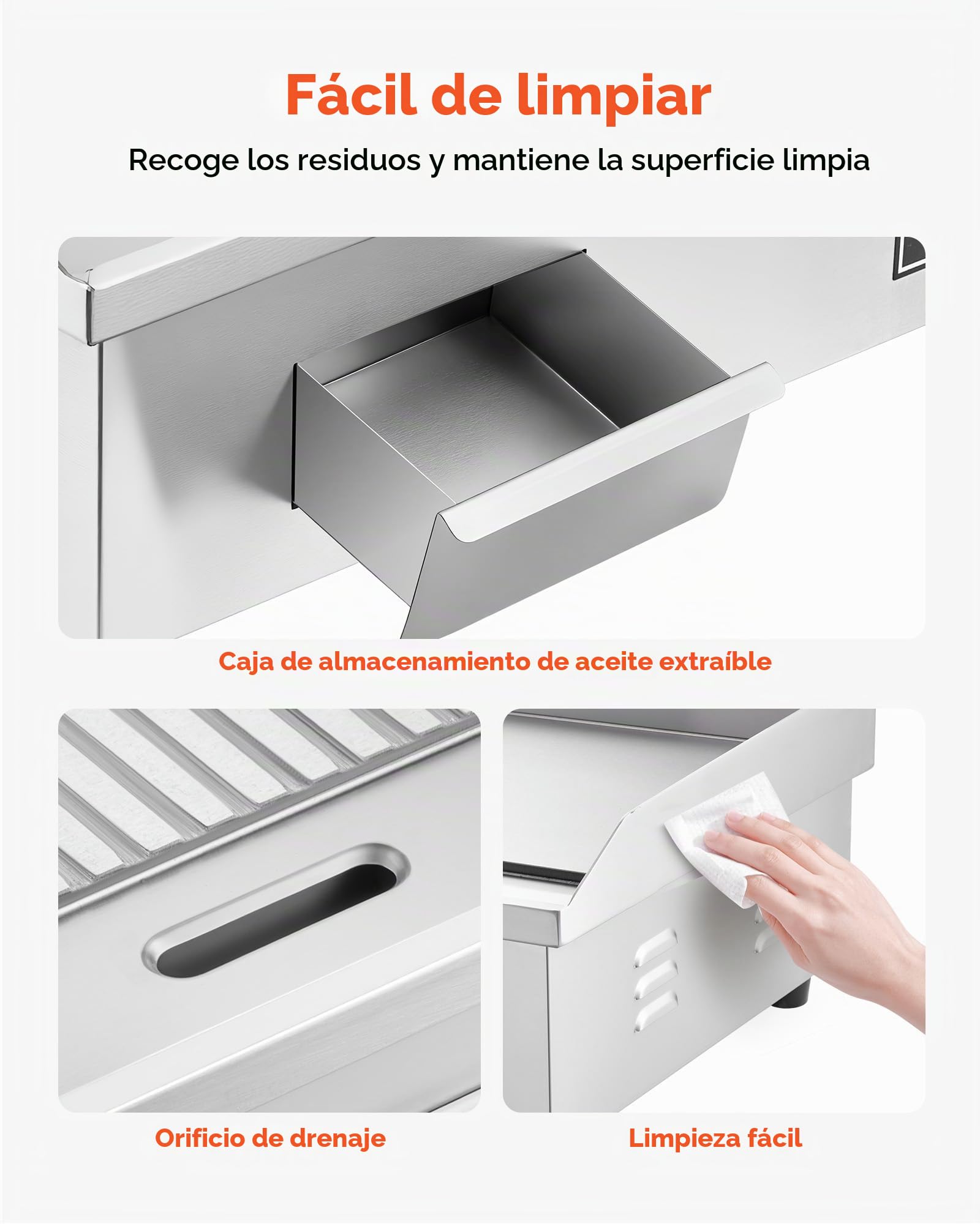 VEVOR Plancha Eléctrica, 3200 W, Control de Temperatura Ajustable 50 a 300 °C, Cuerpo de Acero Inoxidable, Mitad Ranurada, Mitad Plana, con 2 Espátulas, 2 Cepillos y 4 Almohadillas para los Pies