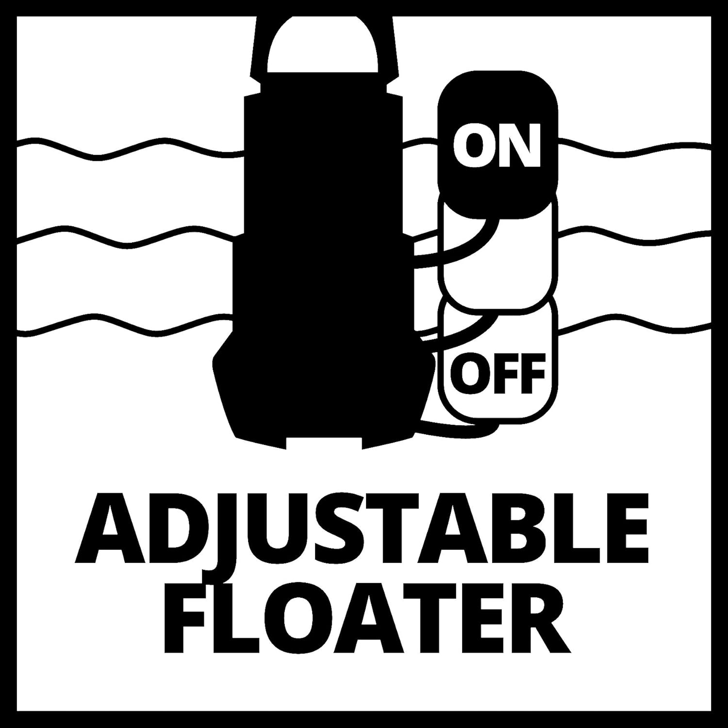 Icon representing an adjustable float switch with ON and OFF states