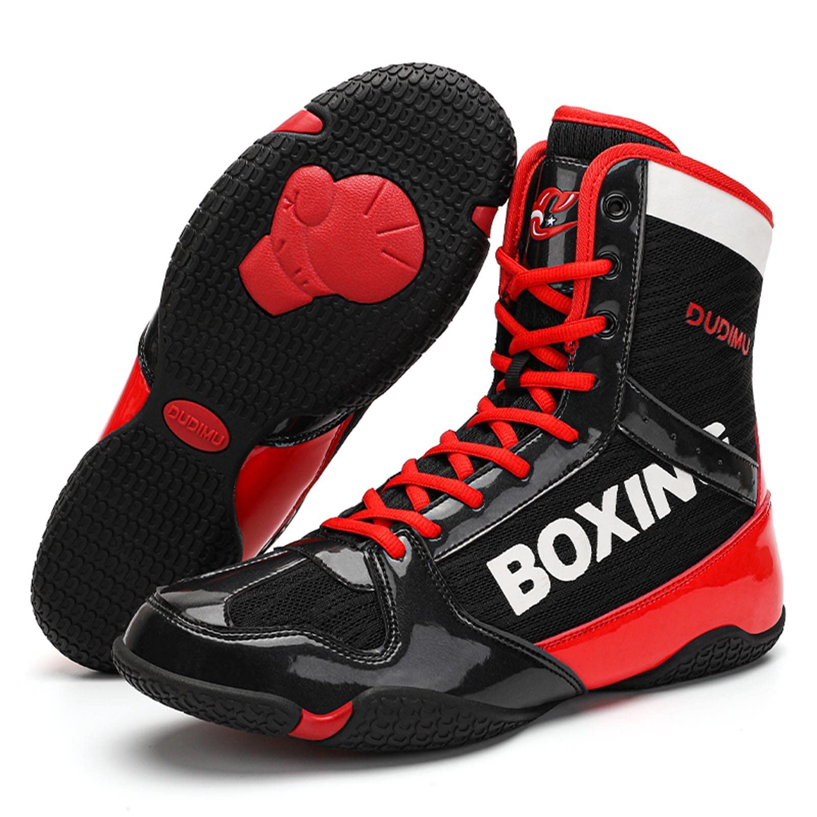 Zapatillas De Entrenamiento De Lucha para Hombres Y Mujeres - Zapatos Profesionales Antideslizantes Adecuados para Lucha Y Levantamiento De Pesas Unisex,Rojo,43 EU