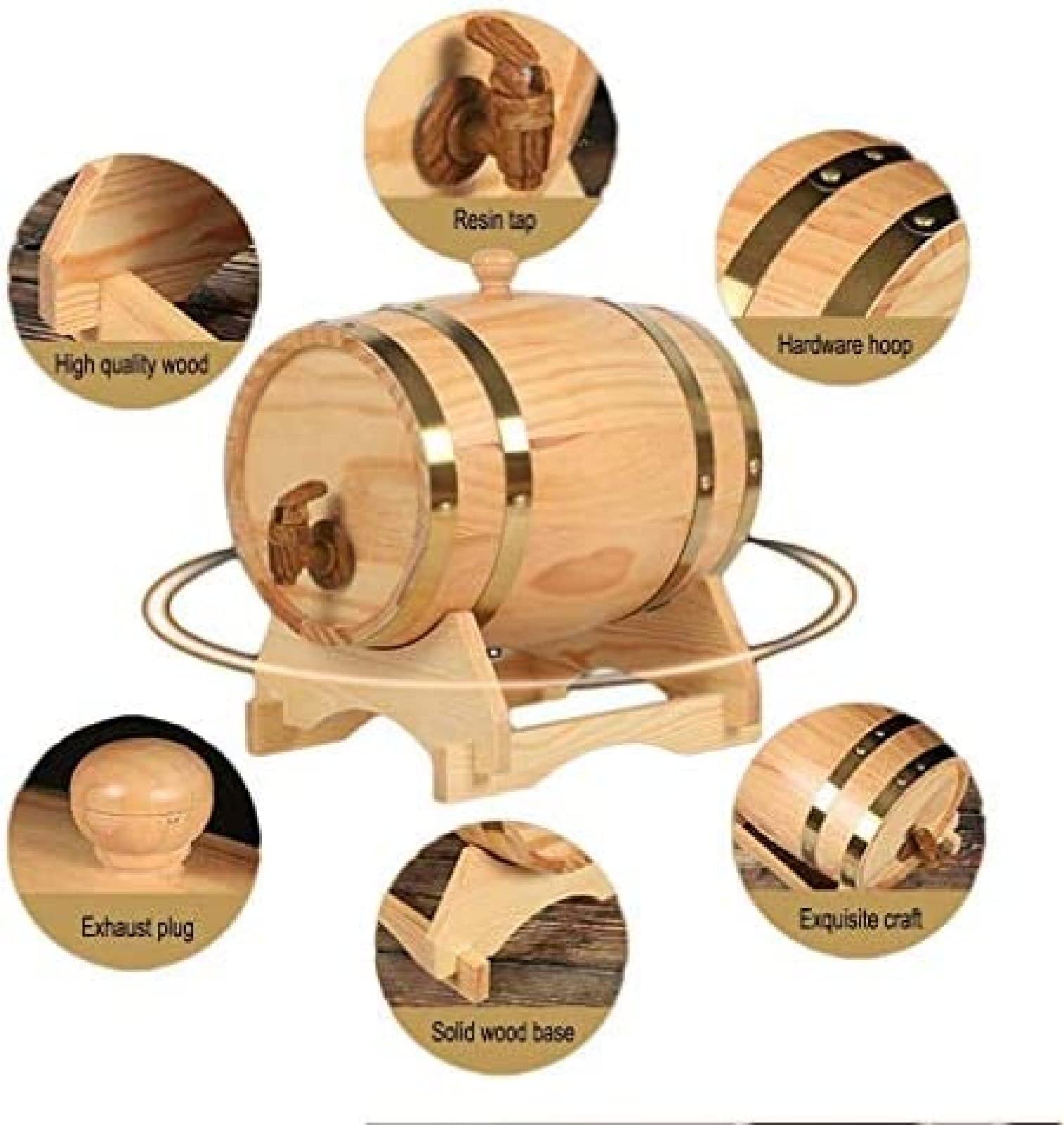Botti di Vino Orizzontali in Rovere Botti di Rovere d'Epoca Botte di Vino Rosso da 15 Litri Dispenser per Vino Dispenser per Acqua in Legno Scaffale in Legno Whisky Aceto di Vino Birra,10L