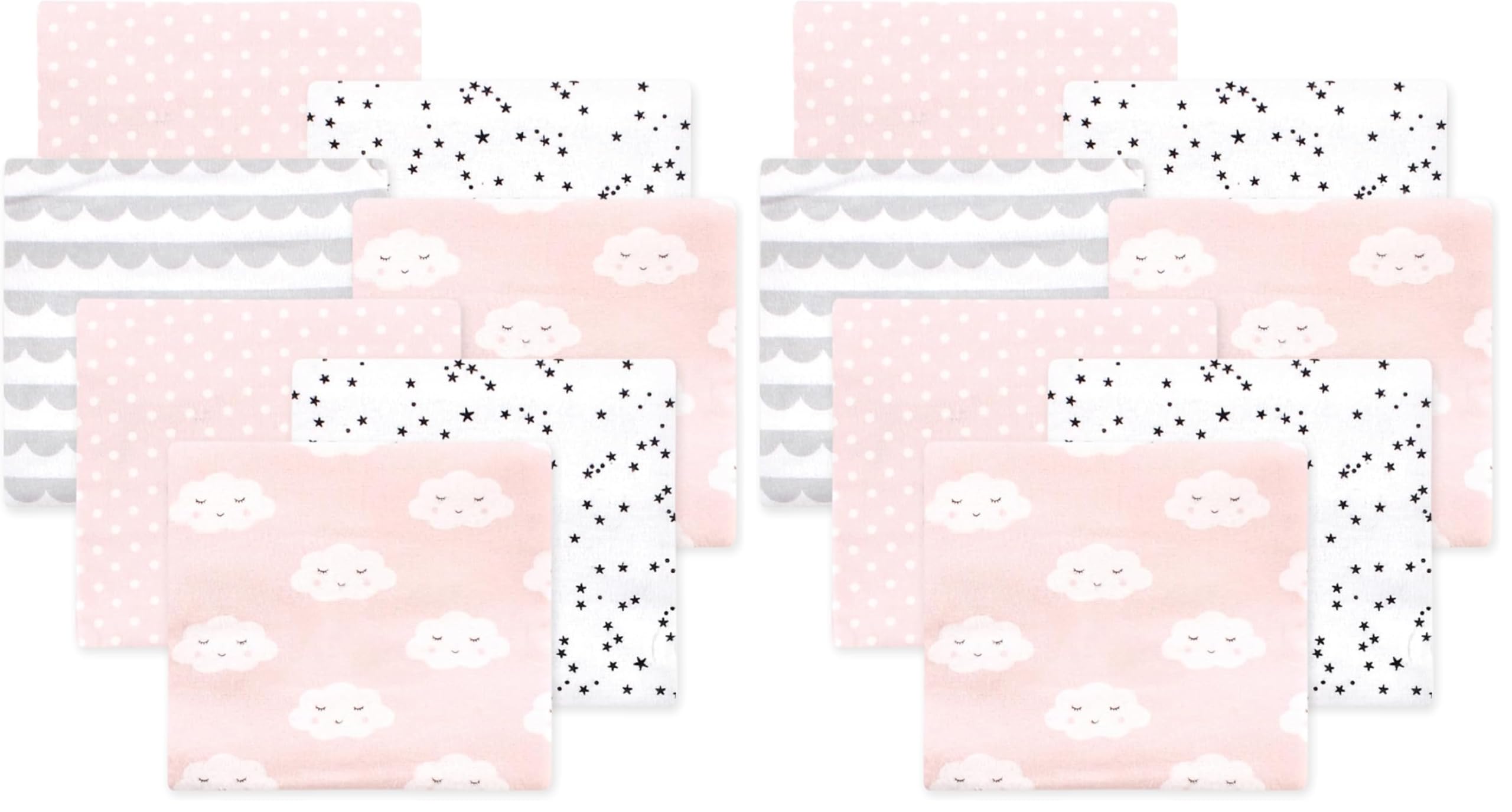 Hudson Baby Little Treasure Cotton Poly Flannel Receiving Blankets Multipack, Pink Cloud, 30x30 inches (Pack of 2)