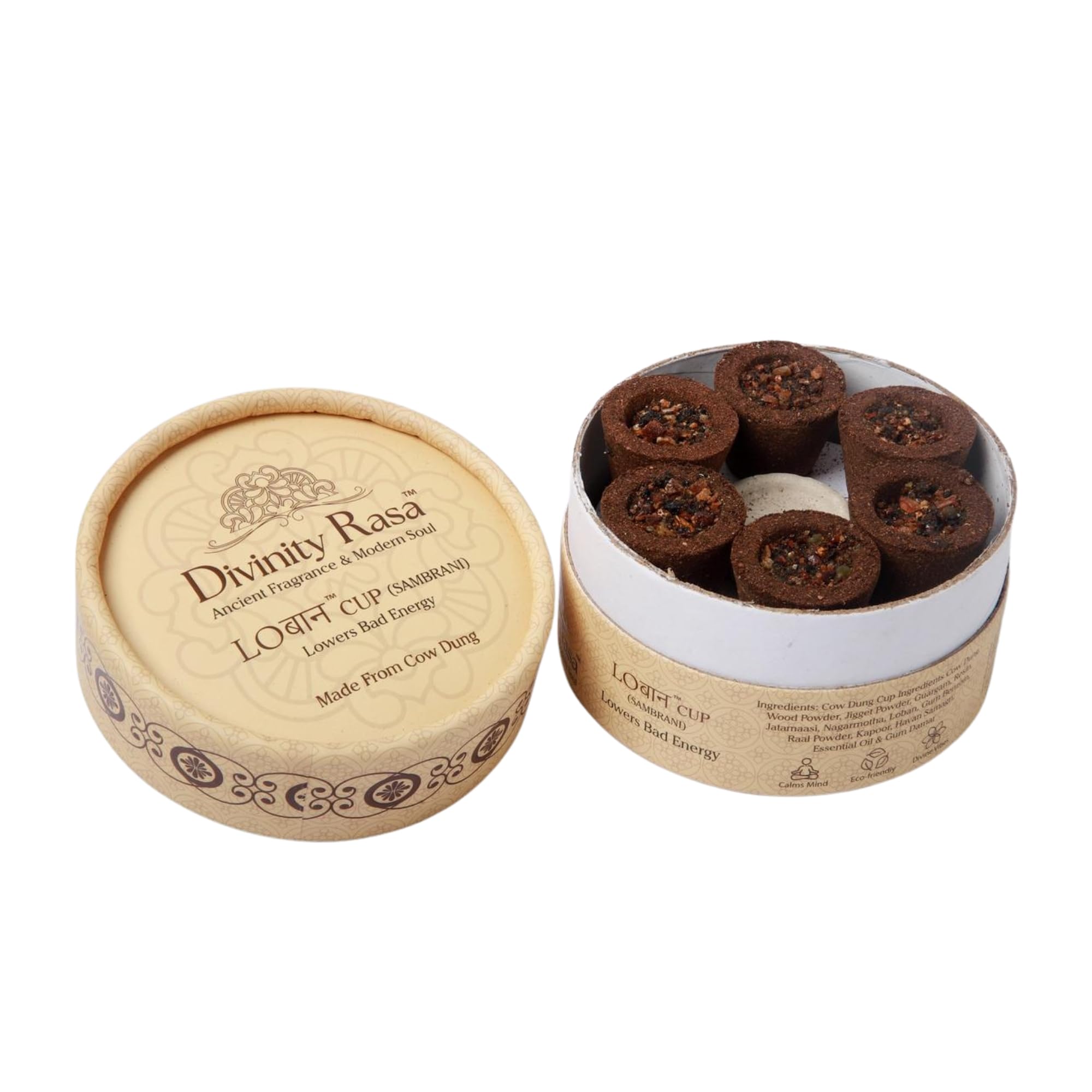Divinity Rasa |Loban Cups Cow Dung Natural Loban Dhoop Puja & Home with Stand-image-38