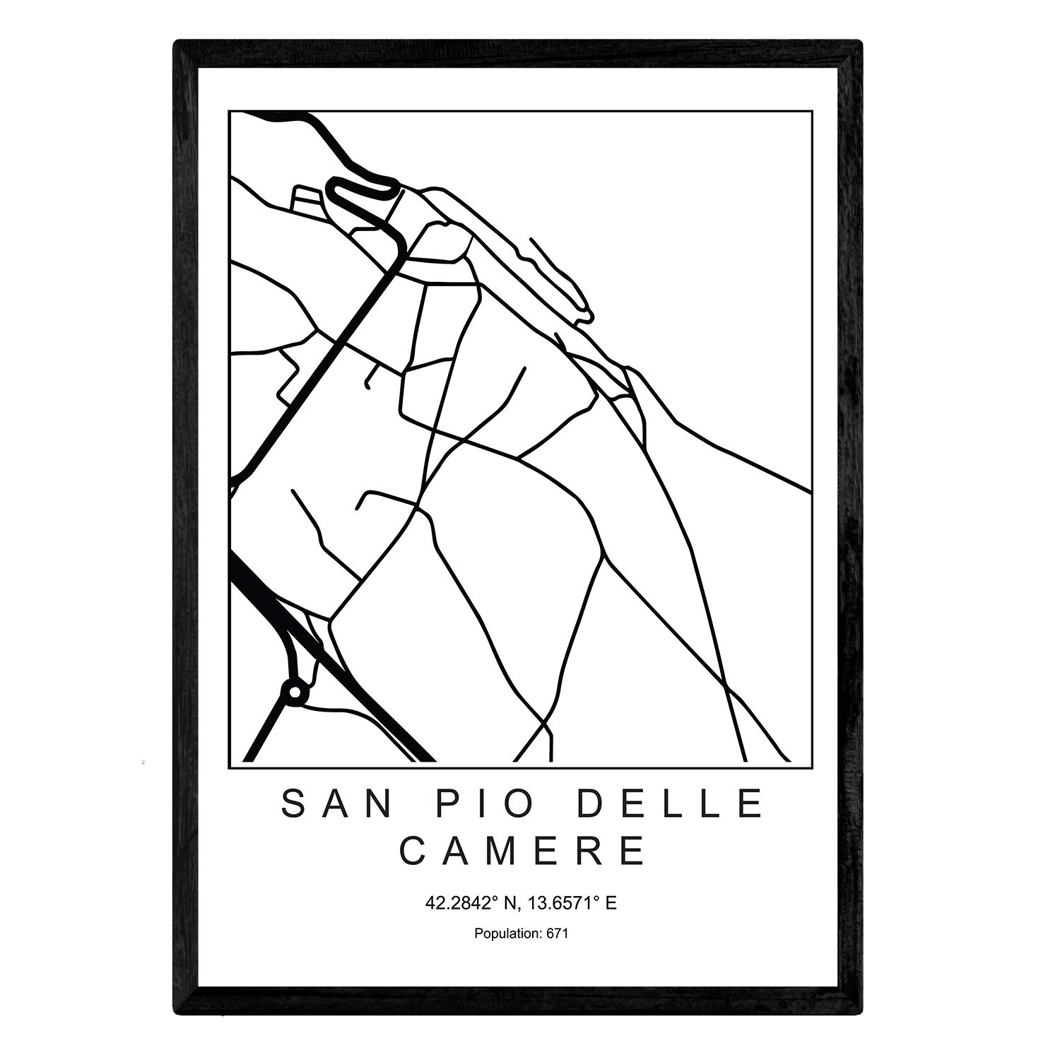 Nacnic Print city map San Pio delle Camere Scandinavian style in black and white. Poster A4 Printed paper No 250 gr. Paintings, prints and posters for living room and bedroom