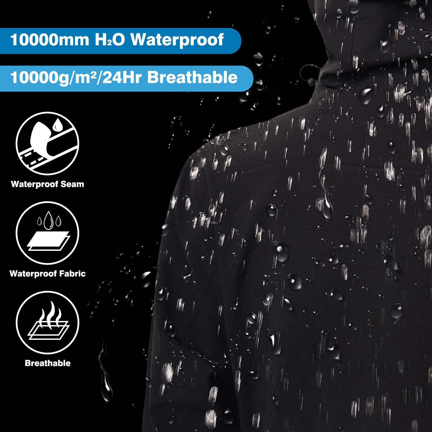 Veste de pluie femme 10000MM Imperméable Veste d'extérieur respirante Veste de transition Veste légère avec capuche Coupe-vent pour la randonnée Voyage Treking vélo