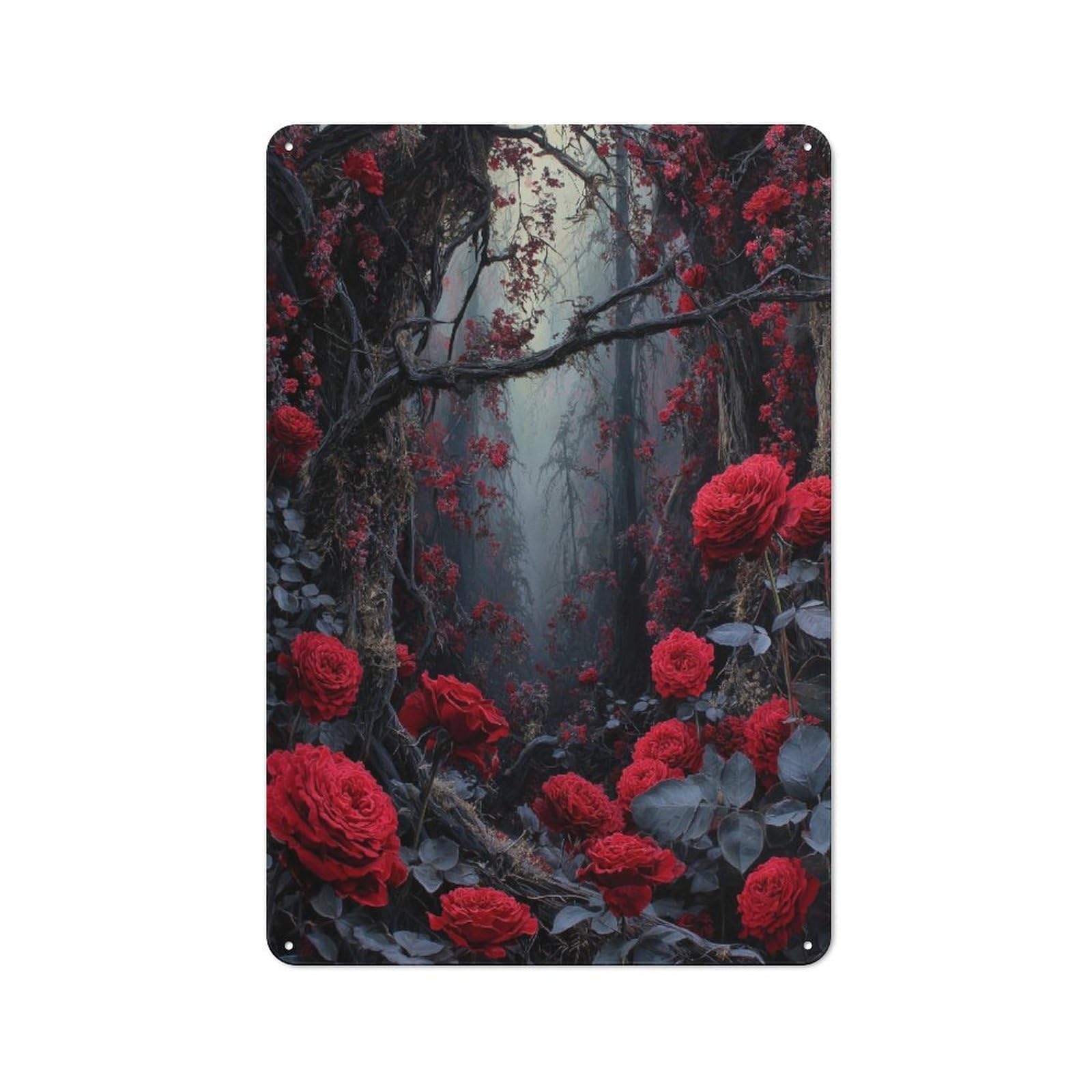Junmoney Enchanted Forest Of Crimson Roses Decorative Tin Plaque With Design 30X20cm, Classic Novelty Wall Art For Flat, Dorm Room, Lounge Or Cafe