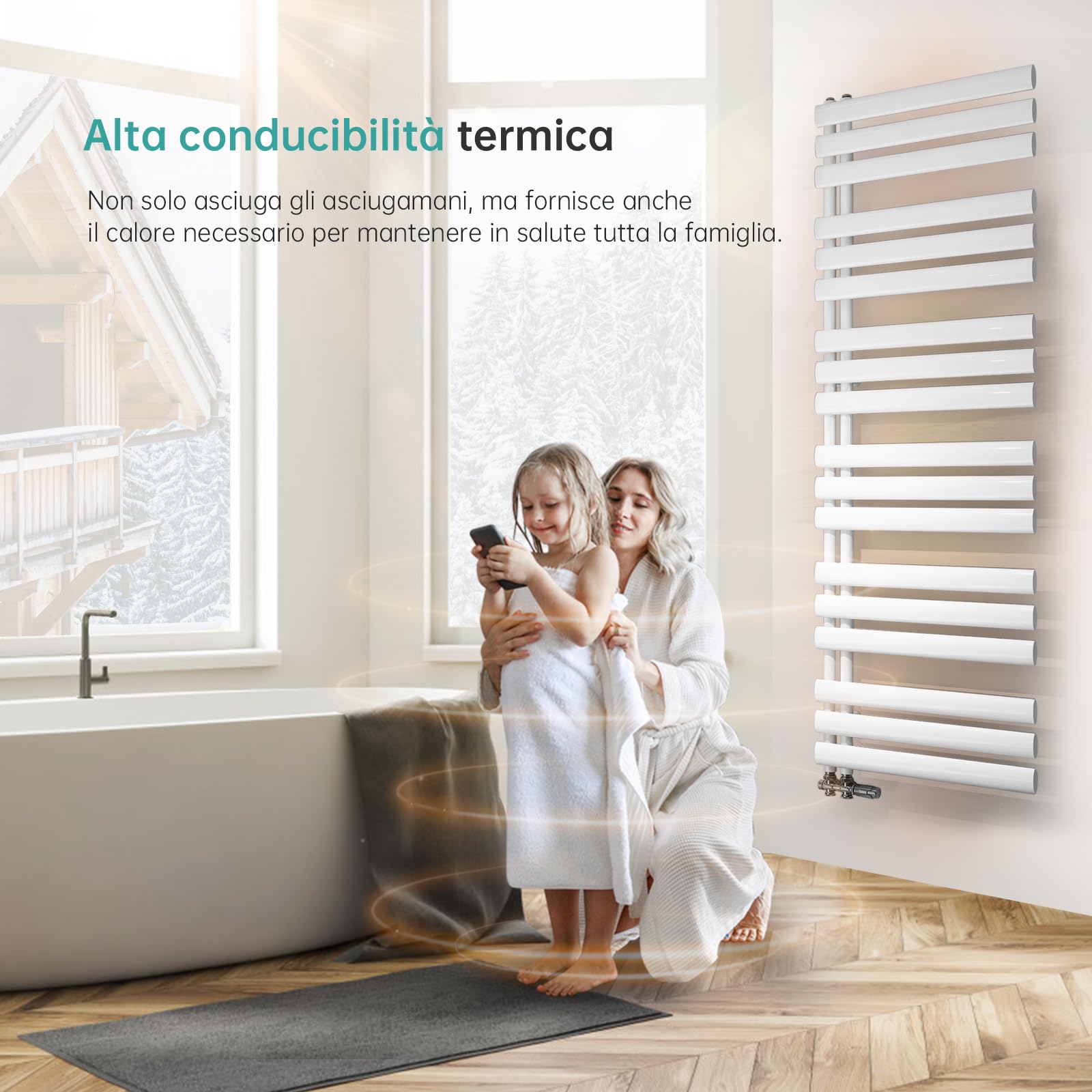 EMKE Scaldasalviette bagno ad acqua calda,tubo ovale,143x40cm,Bianco | radiatore da bagno a tubo ovale, scaldasalviette da bagno, termoarredo bagno acqua calda, 484W