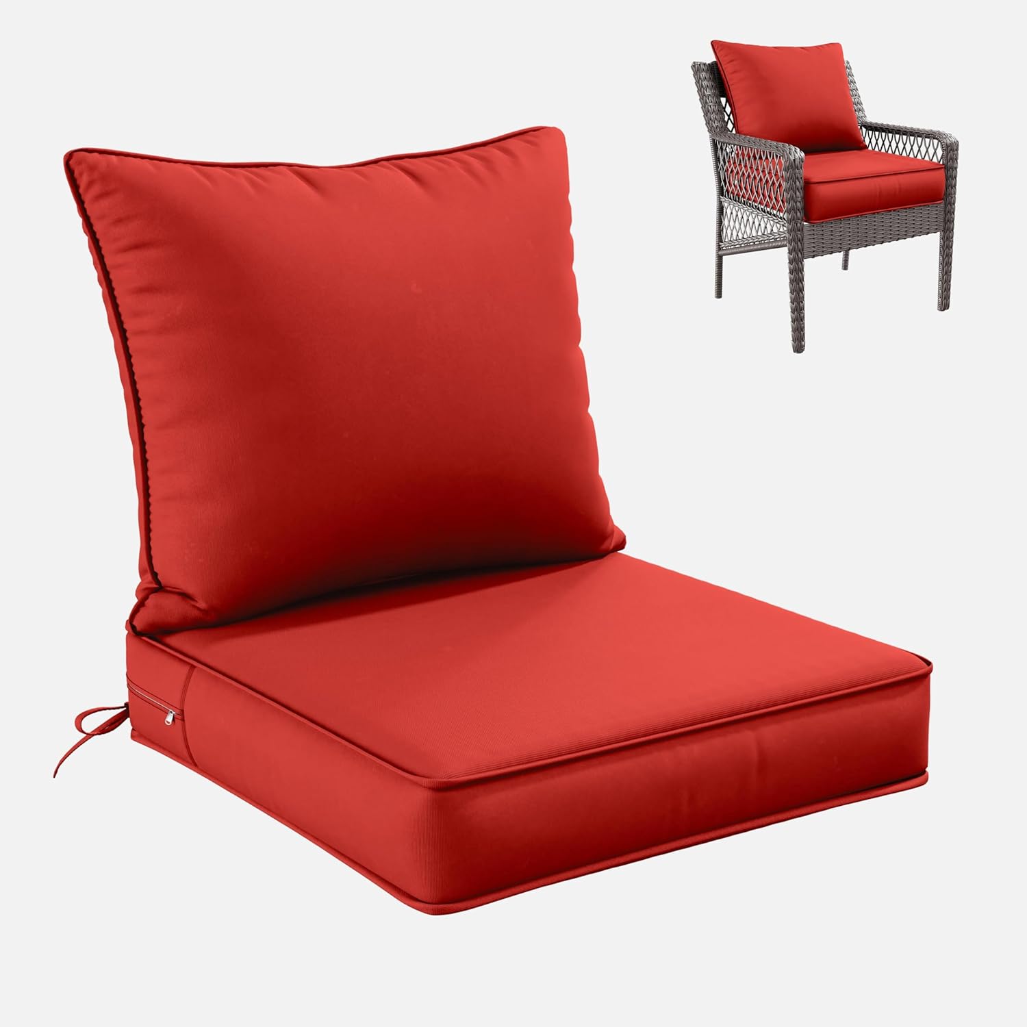 premium outdoor seat cushion chair cushions for patio furniture 22 l x 22 w x 4 h waterproof & fade resistant deep seat and backrest cushion set with removable covers for chair, sofa 22*22*4 in red