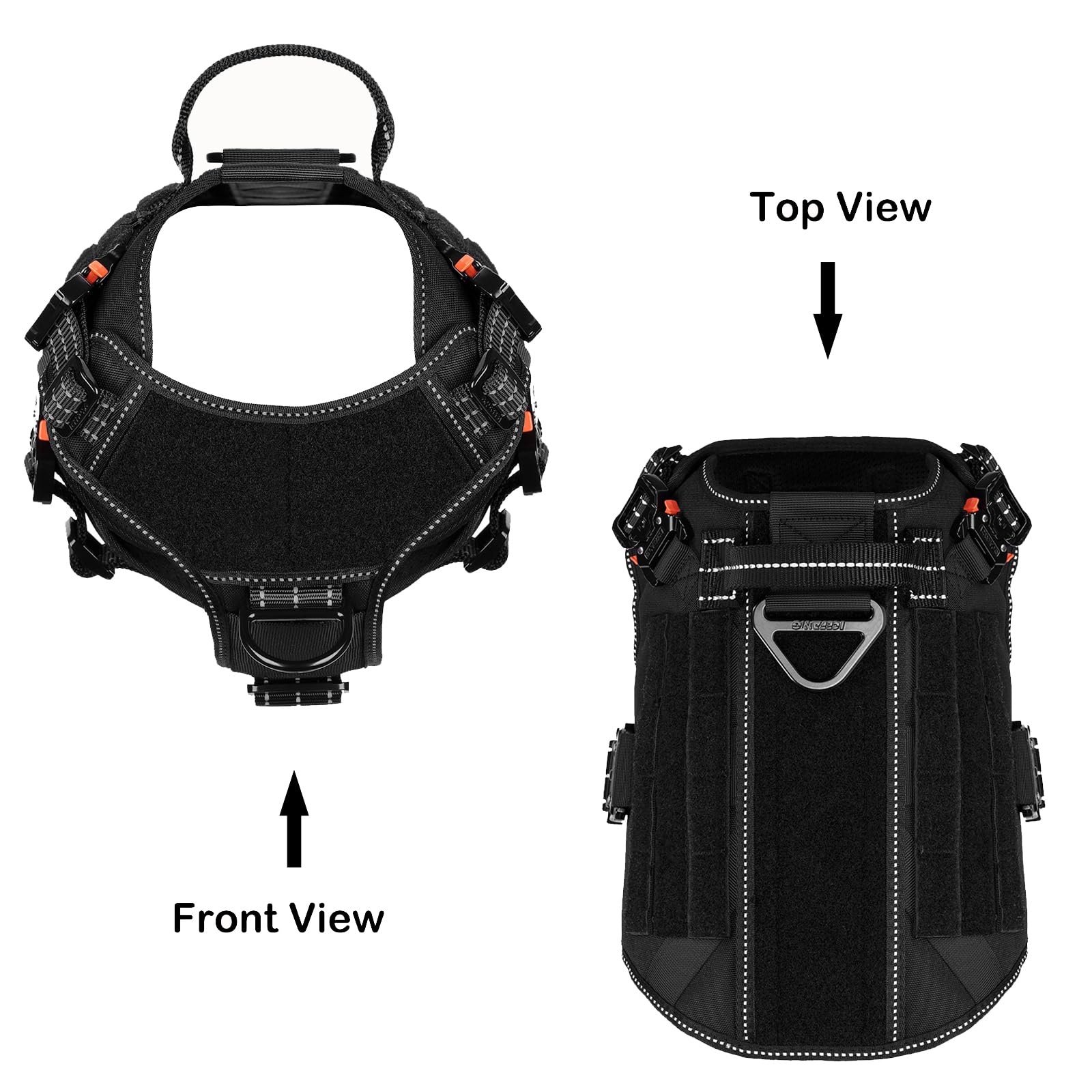 ICEFANG Tactical Dog Harness for Medium DogsFull Metal Buckles Dog Vest | with MOLLE ReflectiveAdjustable2 Leash ClipsControl HandleNo PullSoft PaddedBlackMedium product thumbnail 5