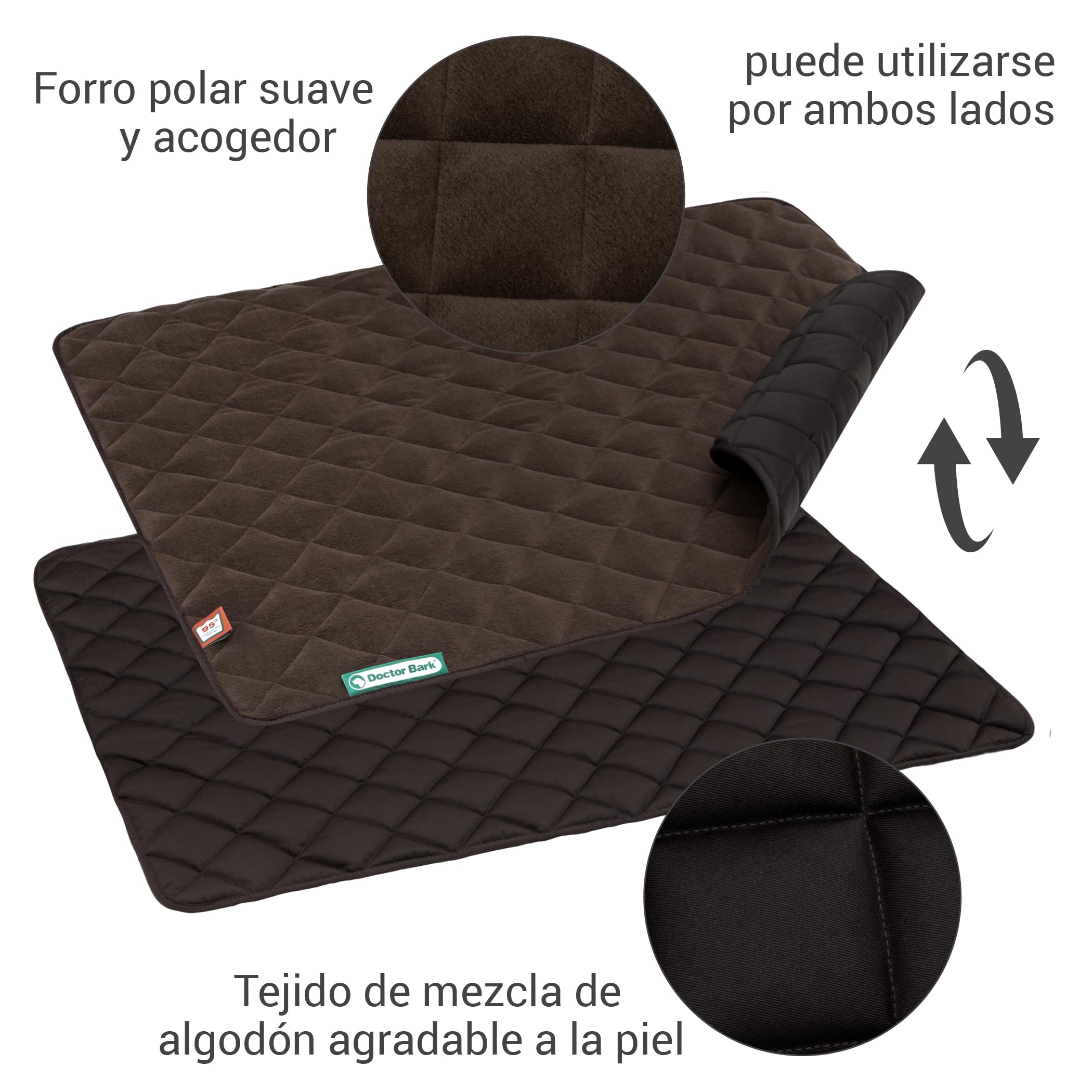 Doctor Bark Manta para Perros de Forro Polar, Reversible, mullida, Resistente y Lavable hasta 95 °C, para Interiores y Exteriores (L, 100x80 cm, marrón)