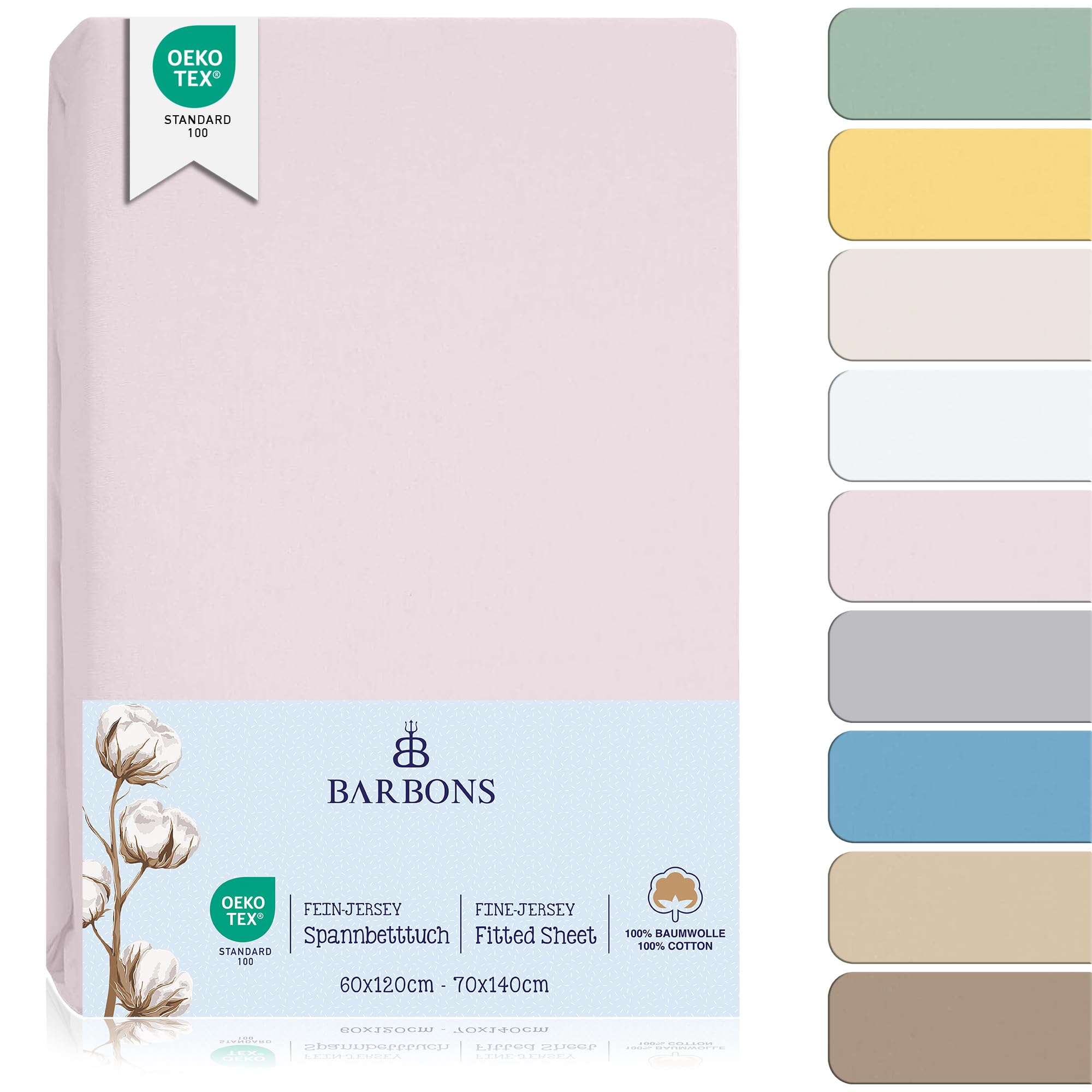 BARBONS Spannbettlaken für Baby Kinderbett 60x120 / 70x140-100% Jersey Baumwolle Spannbetttuch Oeko-TEX Standard 100 Zertifiziert Bettlaken für Babybett - Rosa 60 x 120/70 x 140 cm 2er