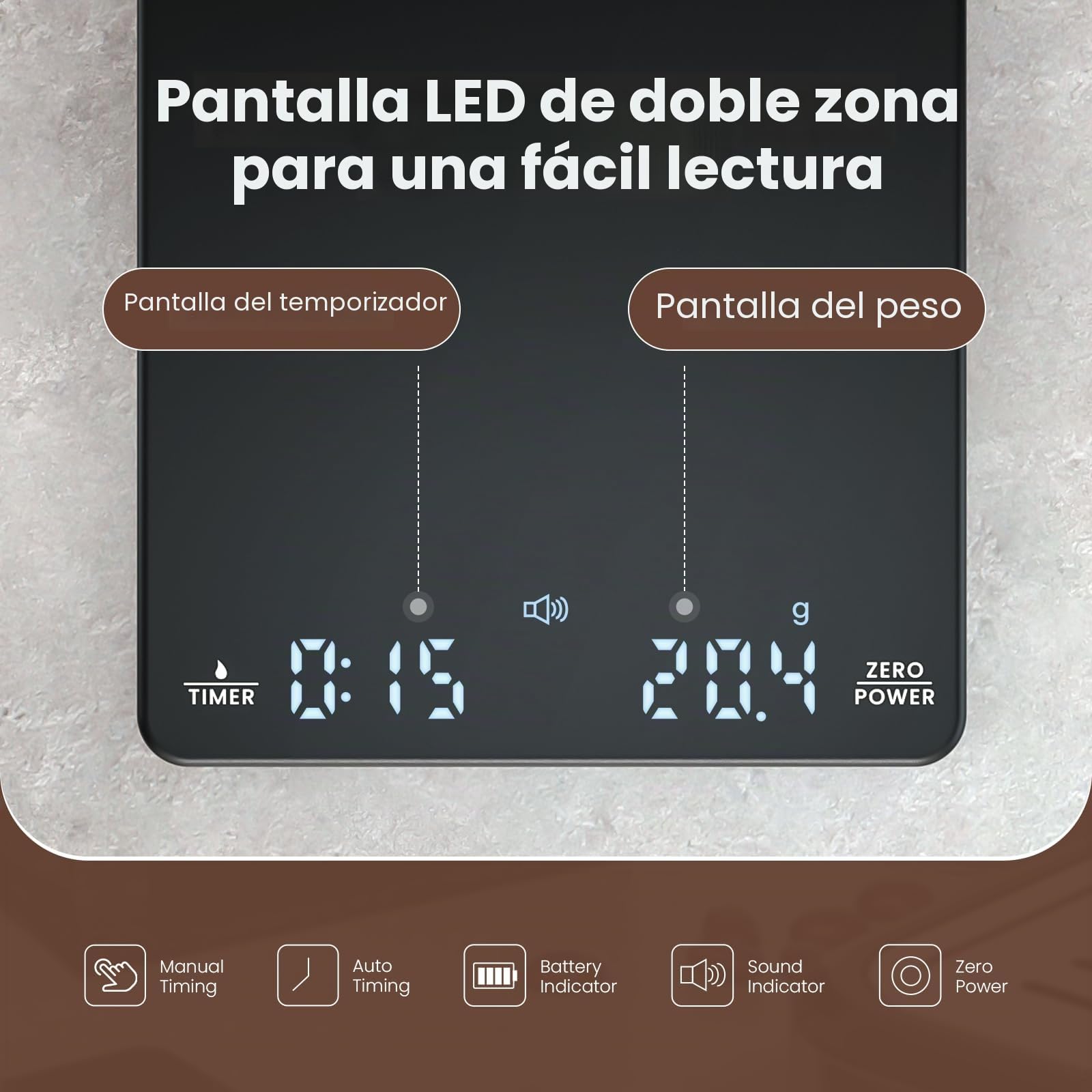Maestri House Mini báscula de café espresso S1 con temporizador, escala de precisión de 2 kg/0,1 g, báscula digital recargable para espresso y café vertido, color negro