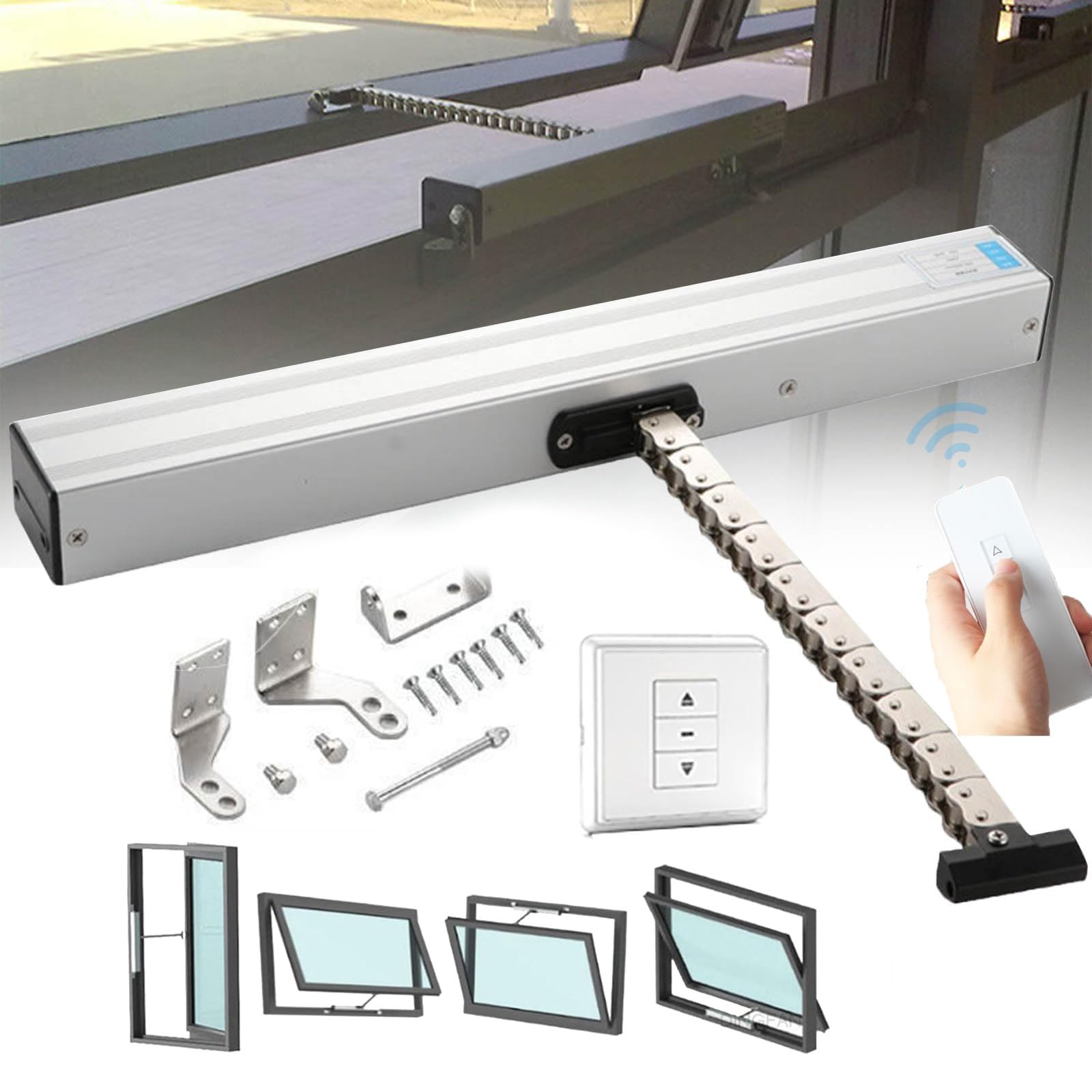 Accionador eléctrico de ventana con mando a distancia para ventilación inteligente de techos