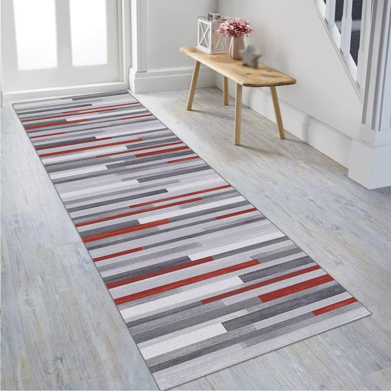 Teppich Läufer Flur rutschfest Küchen Teppich 70X160CM Grau Rot Küchenteppich Küchenläufer Korridor Schlafzimmer Wohnzimmer Meterware Eingang
