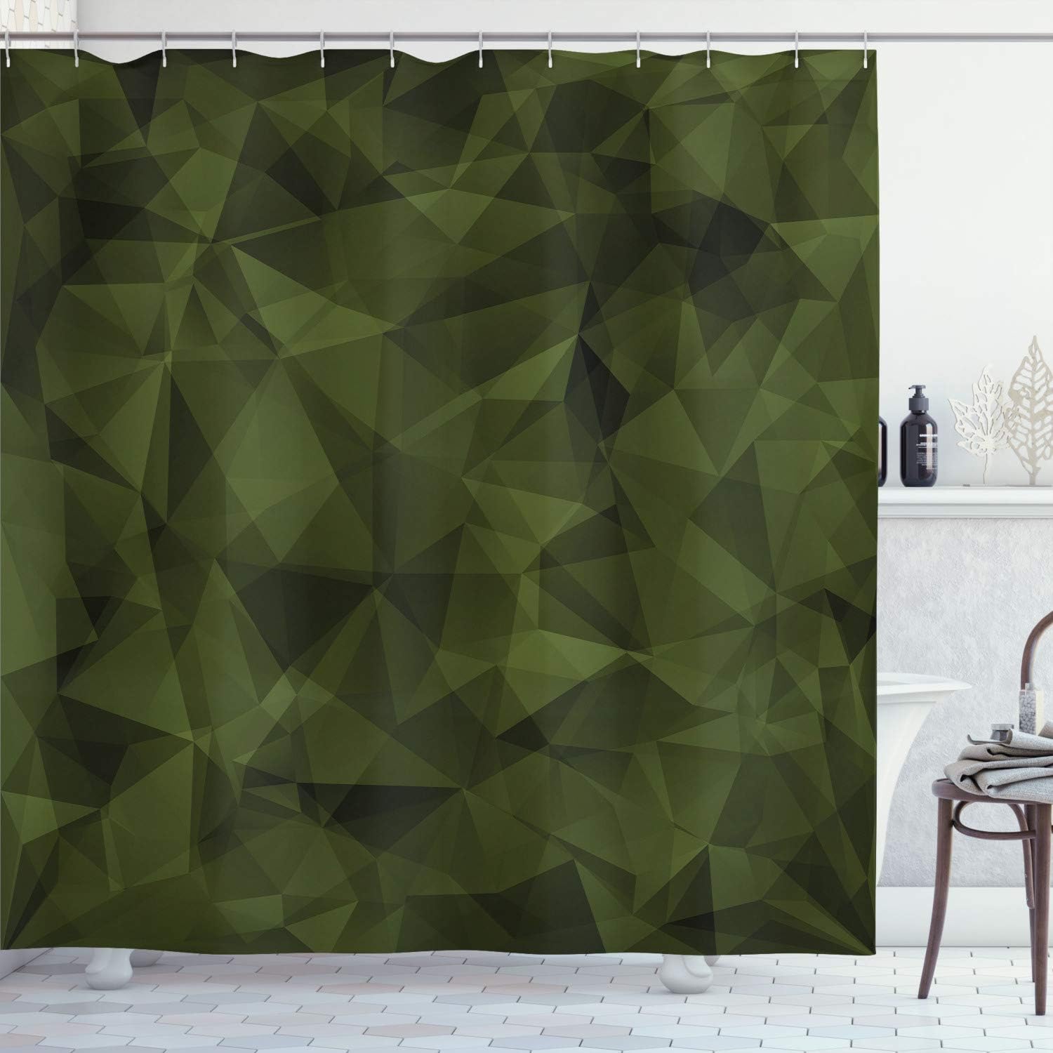 Ambesonne Abstract Shower Curtain, Broken Glass Inspired Geometric Triangle Abstract Shapes Computer Graphics, Cloth Fabric Bathroom Decor Set with Hooks, 70" Long, Chocolate