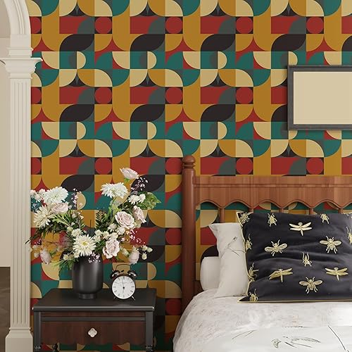 Miniatura 6 de CRE8TIVE Papel tapiz geométrico para despegar y pegar para dormitorio, baño, 12 x 118 pulgadas, papel tapiz artístico abstracto geométrico,