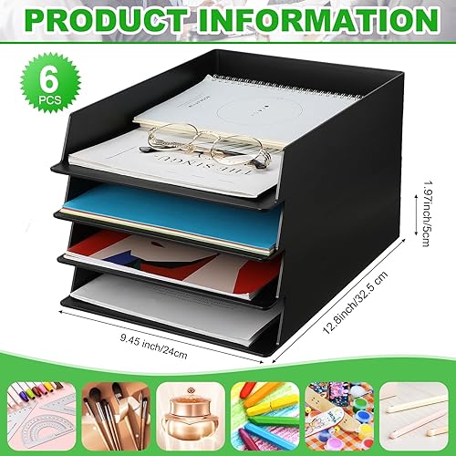Miniatura 2 de 6 bandejas apilables de papel rectangulares de plástico para cartas, organizador de documentos de escritorio, organizador de papel de almacenamiento