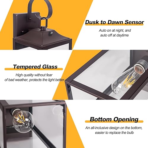 Miniatura 5 de Lámpara de pared exterior de bronce aceitado del atardecer al amanecer y no del atardecer al amanecer, de 19 pulgadas, gran aplique de pared