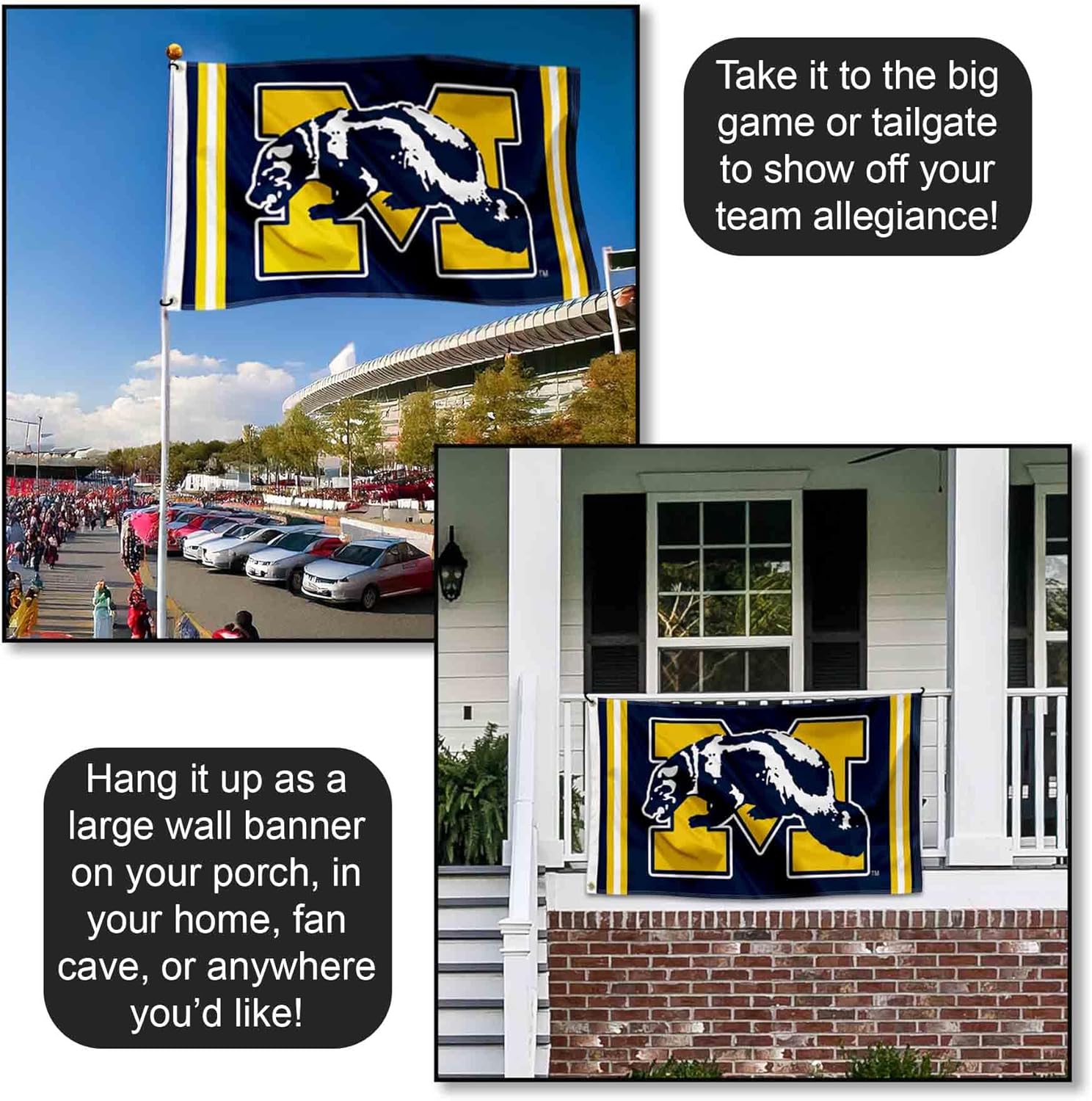 Michigan Team University Wolverines Vintage Retro Throwback 3x5 Banner Flag
