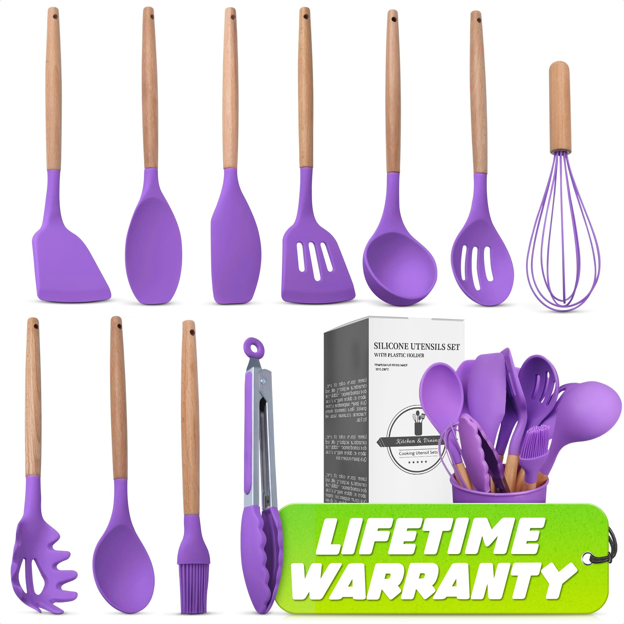 12 Pcs Purple Kitchen Utensils Set with Holder – Versatile Silicone Utensils Set for Cooking and Baking, Gentle on Pots and Pans, Heat-Resistant, Stylish, Easy to Clean, Purple Kitchen Accessories