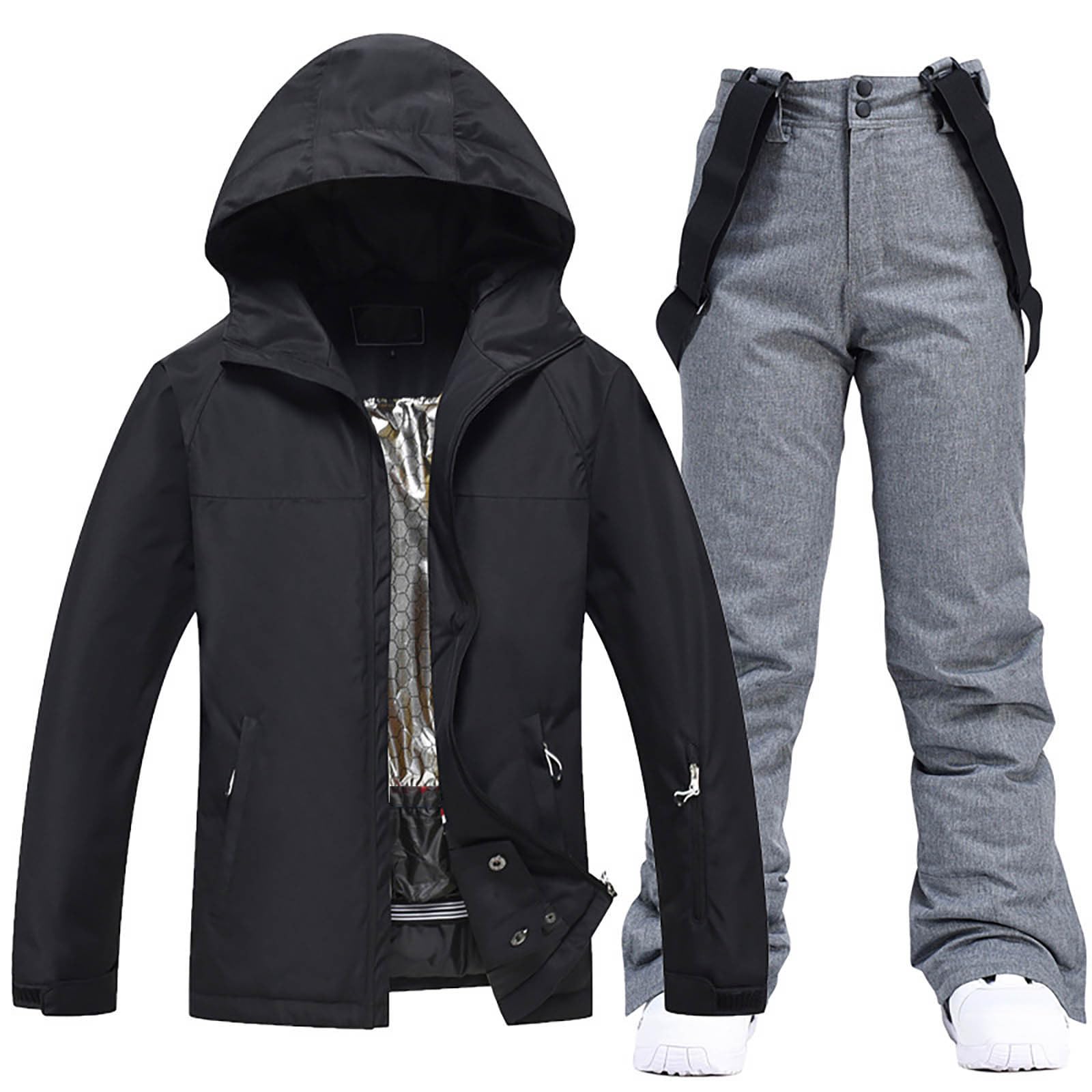 Generisch Skianzug Herren 2 Teilig Set Ski Jacke Und Hosen Set Mit Kapuze Dicke Winddicht Skianzüge Snowboard Anzug Bequem Warme Skibekleidung Schneeanzug Wasserdicht Outdoor Winter Skifahren Outfit