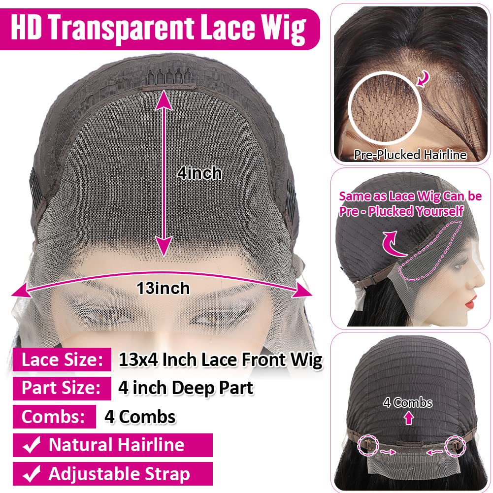 Pizazz Straight Bob Wig Human Hair 13x4 HD Transparent Lace Front Wigs Human Hair with Baby Hair 180 Density Glueless Wigs Human Hair Pre Plucked 10 inch