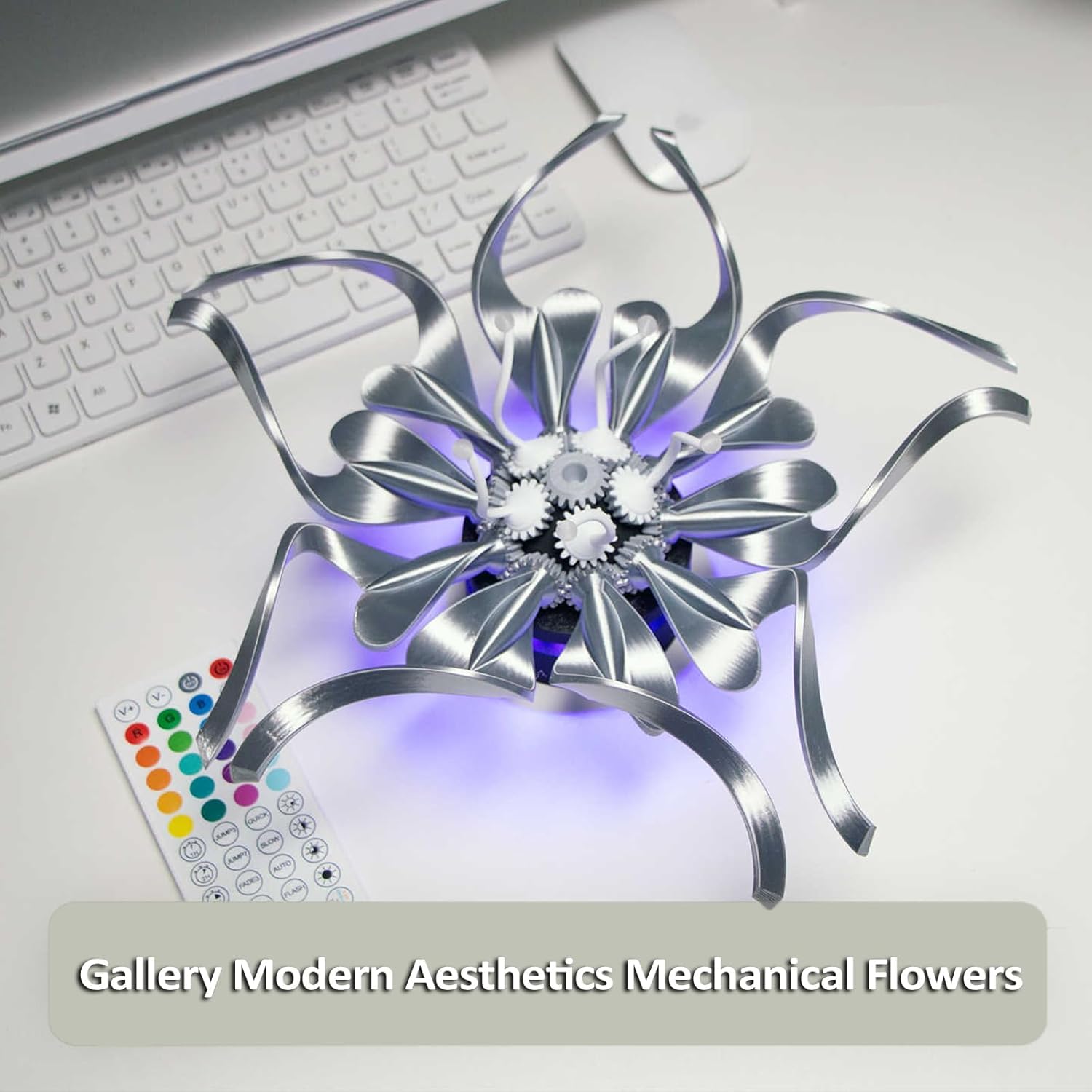 Mechanische Blumenkunst mit RGB-Beleuchtungseffekten und Fernbedienung, Desktop-Dekoration für Büro und Zimmer, 35 x 35 cm